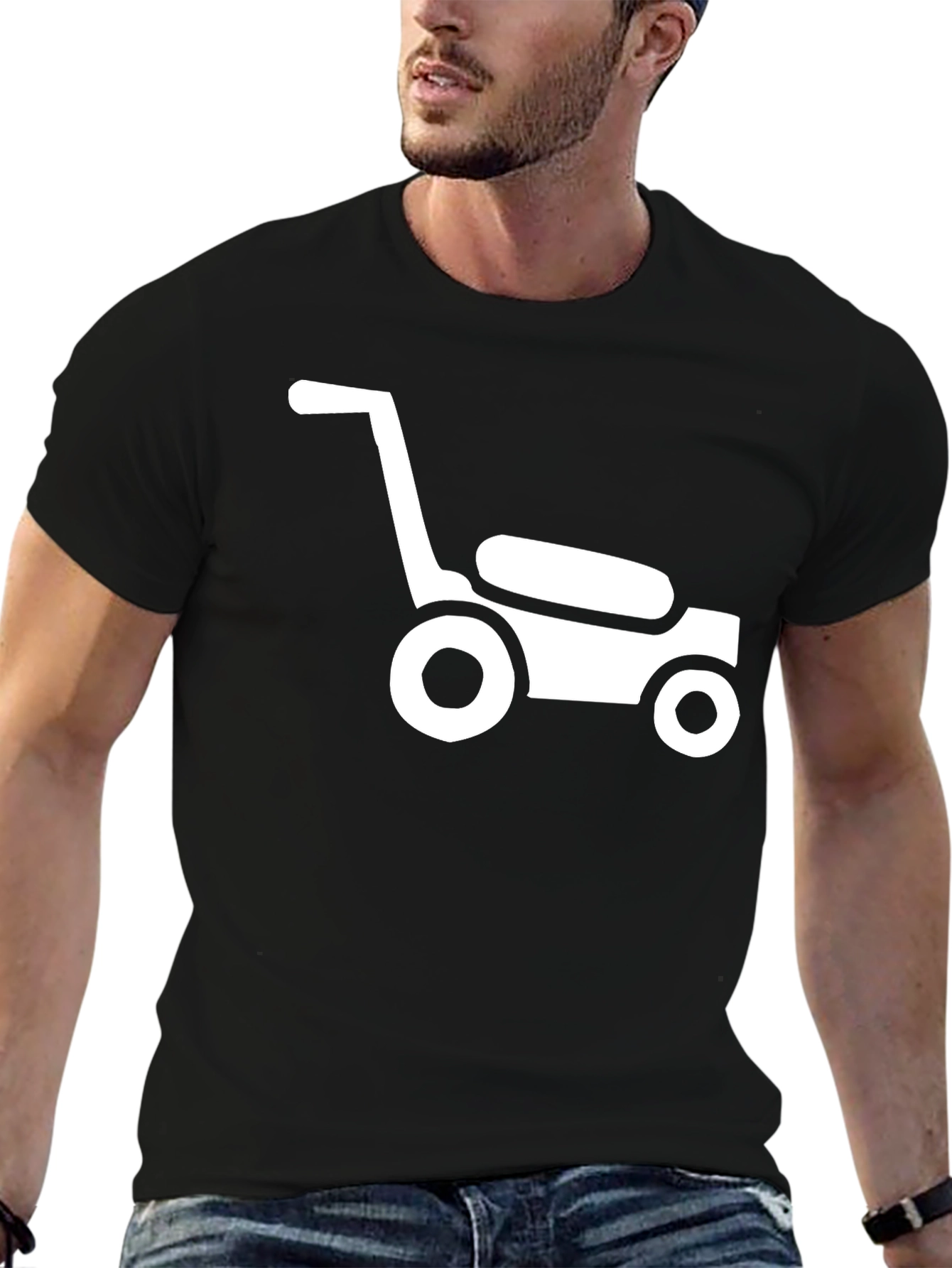 Black Lawn Mower Graphic Tee - Black Cotton Casual Shirt view 6