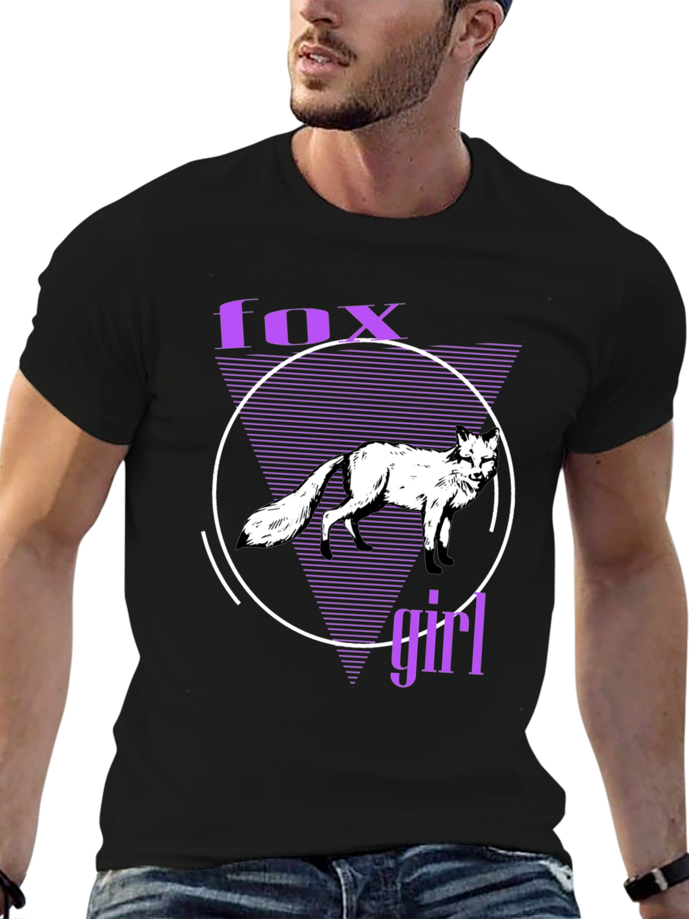 Black Fox Girl Graphic Tee - Black Cotton T-Shirt view 6