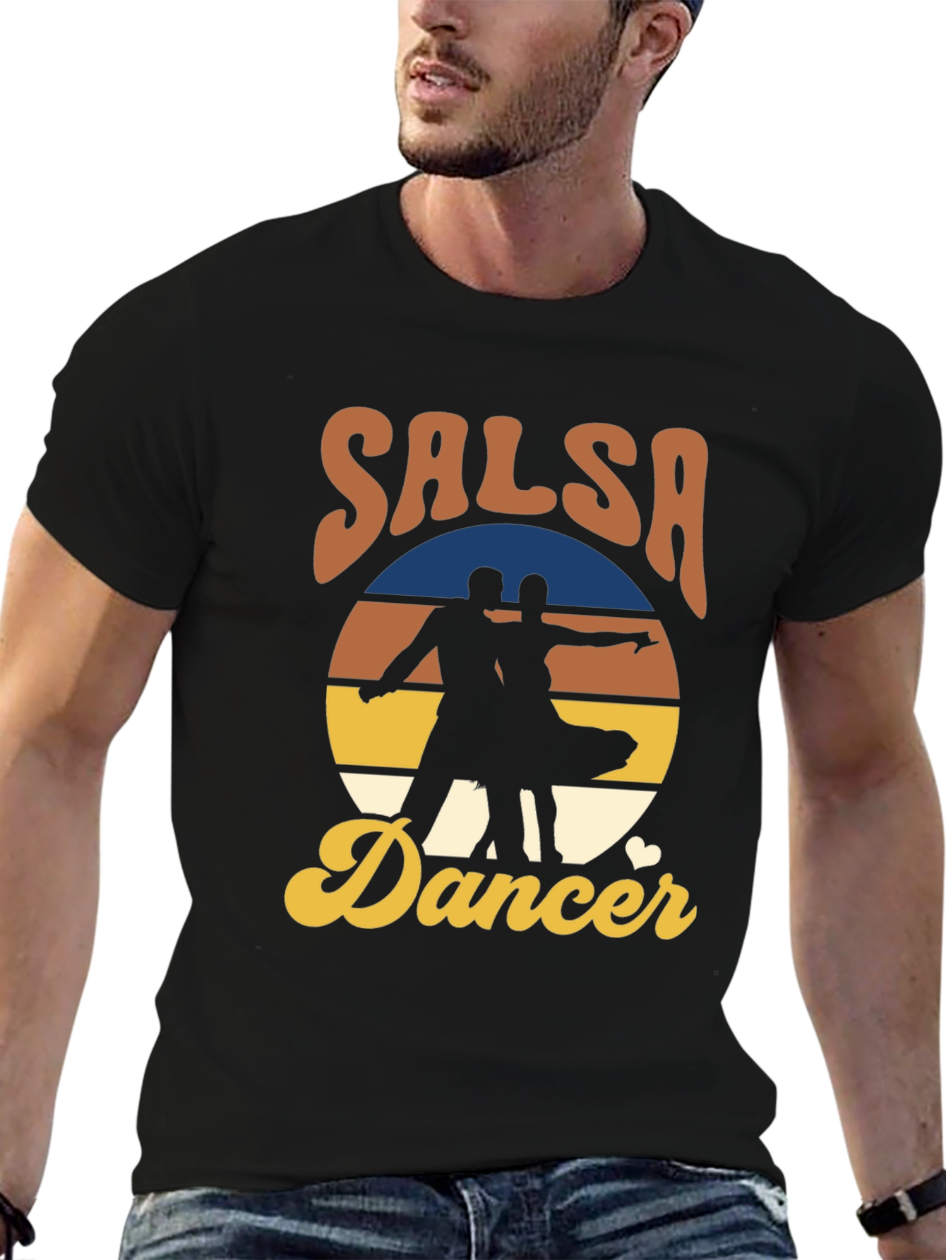Black Salsa Dancer Retro T-Shirt - Dance the Night Away! view 6