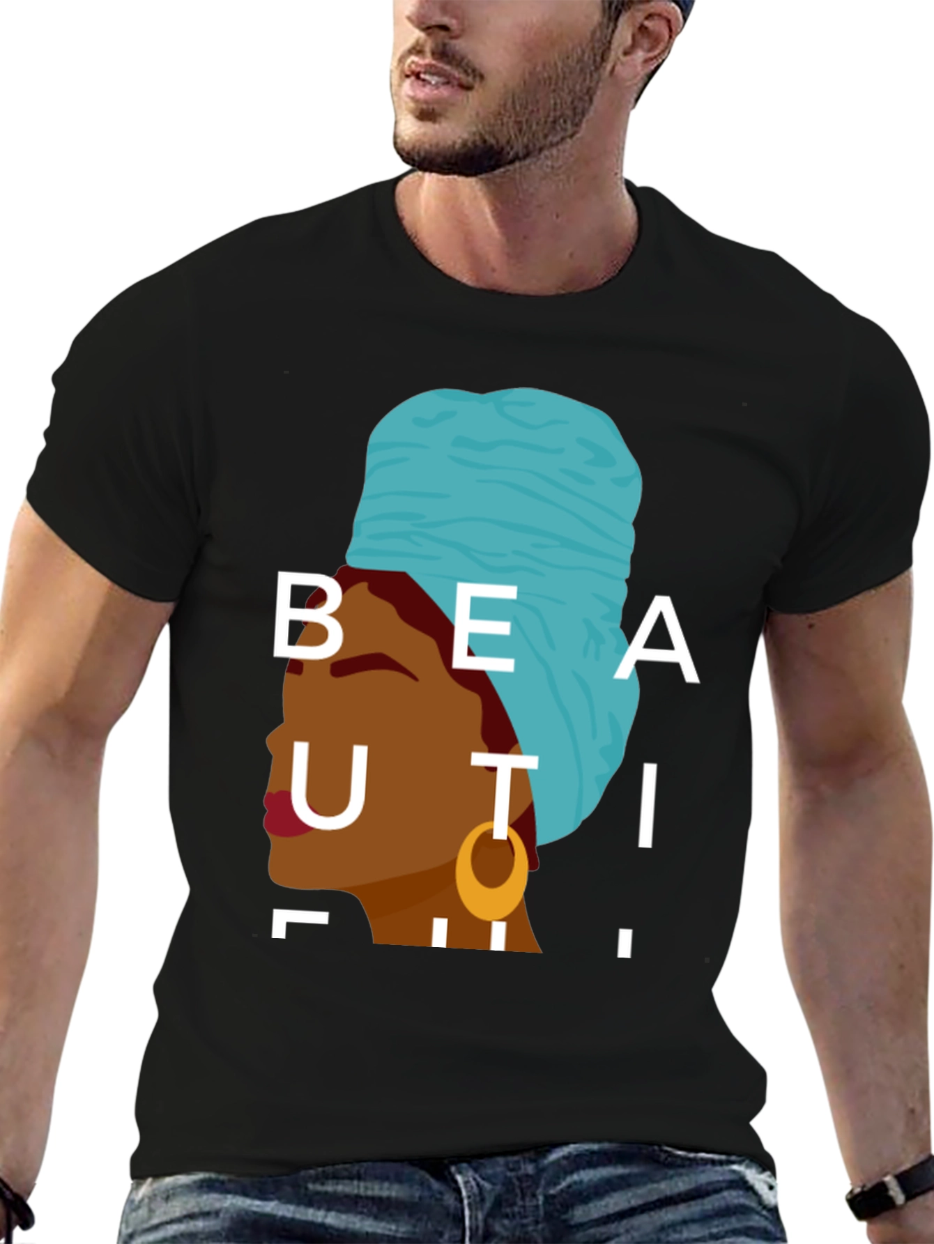 Black Beautiful Woman Graphic Tee - Stylish Black T-Shirt view 6