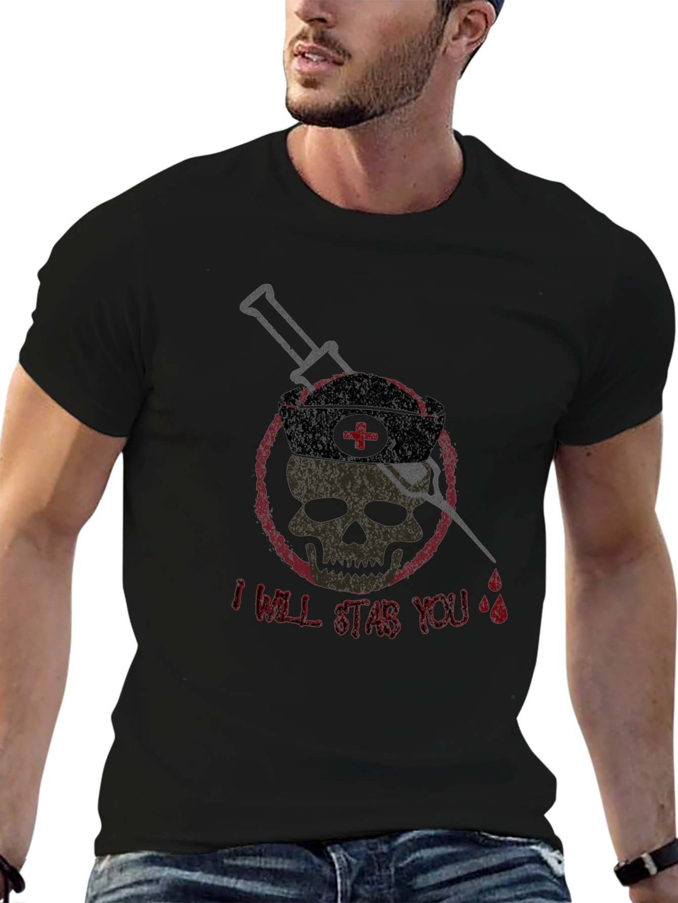 Black I Will Stab You Graphic Tee - Unisex Black T-Shirt view 6