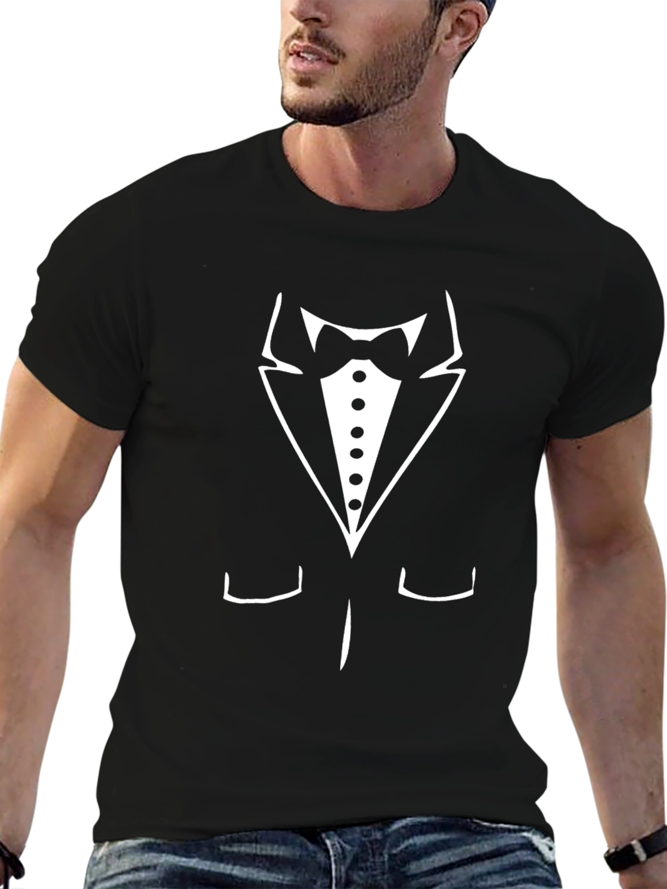 Black Tuxedo T-Shirt - Novelty Bowtie Design view 6