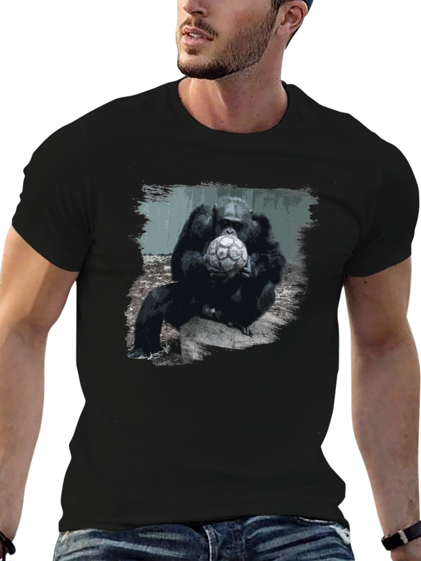 Black Gorilla Soccer T-Shirt - Unique Graphic Tee view 6