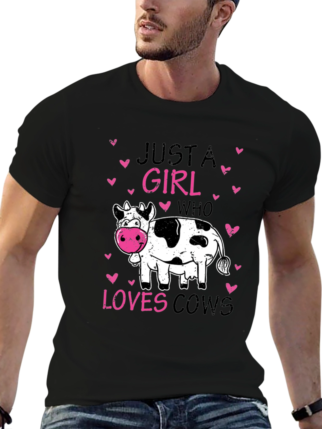 Black Just A Girl Who Loves Cows T-Shirt view 6