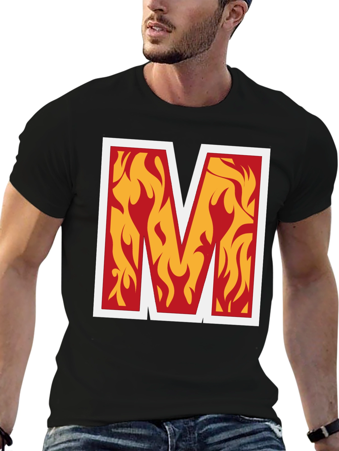Fiery "M" Graphic Tee - Bold Black T-Shirt - 6