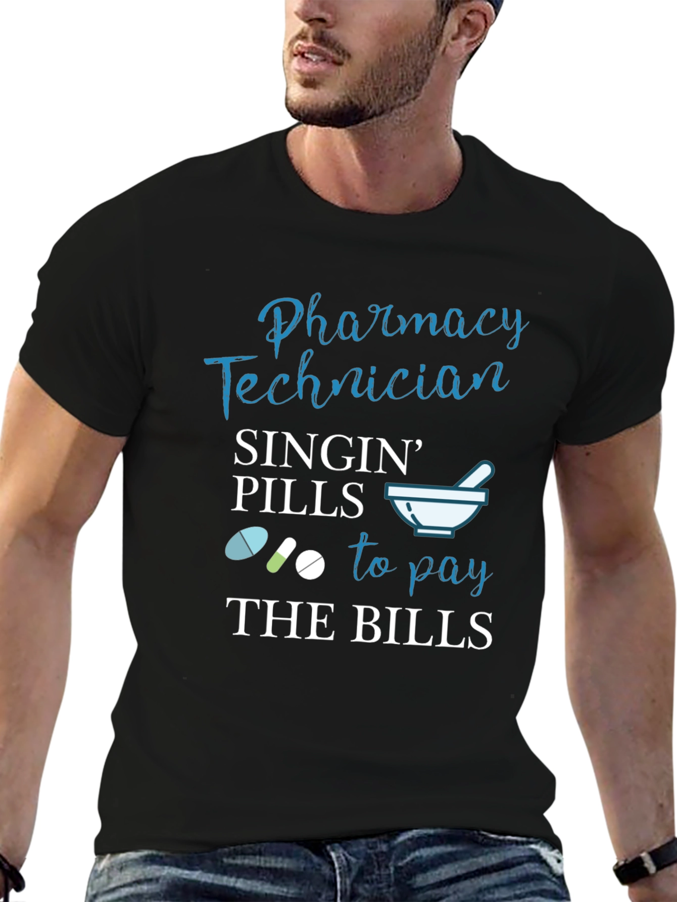 Black Pharmacy Technician T-Shirt, Singin' Pills to Pay Bills view 6