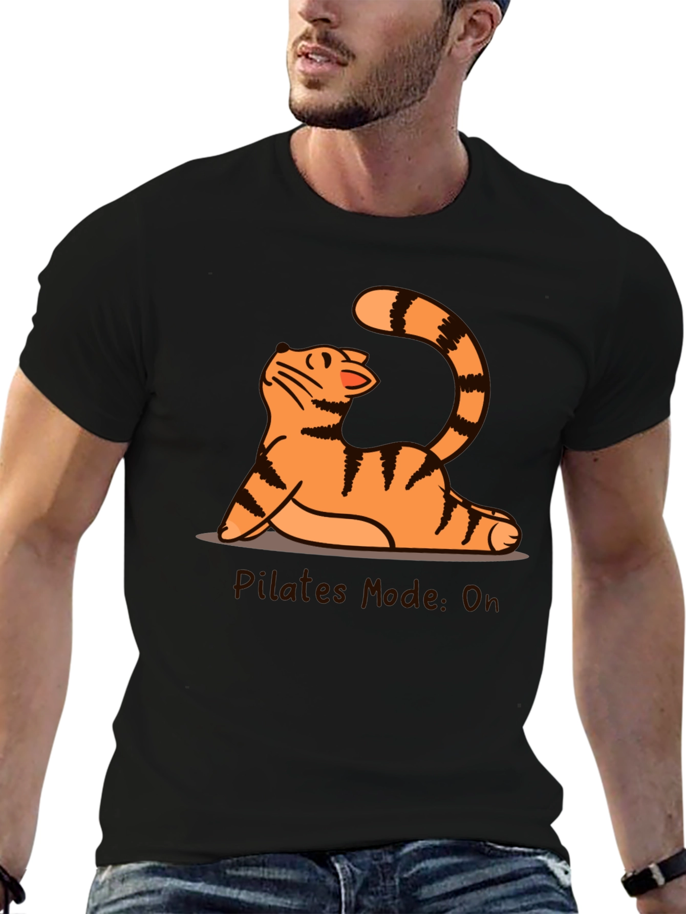 Black Pilates Mode On Cat T-Shirt view 6
