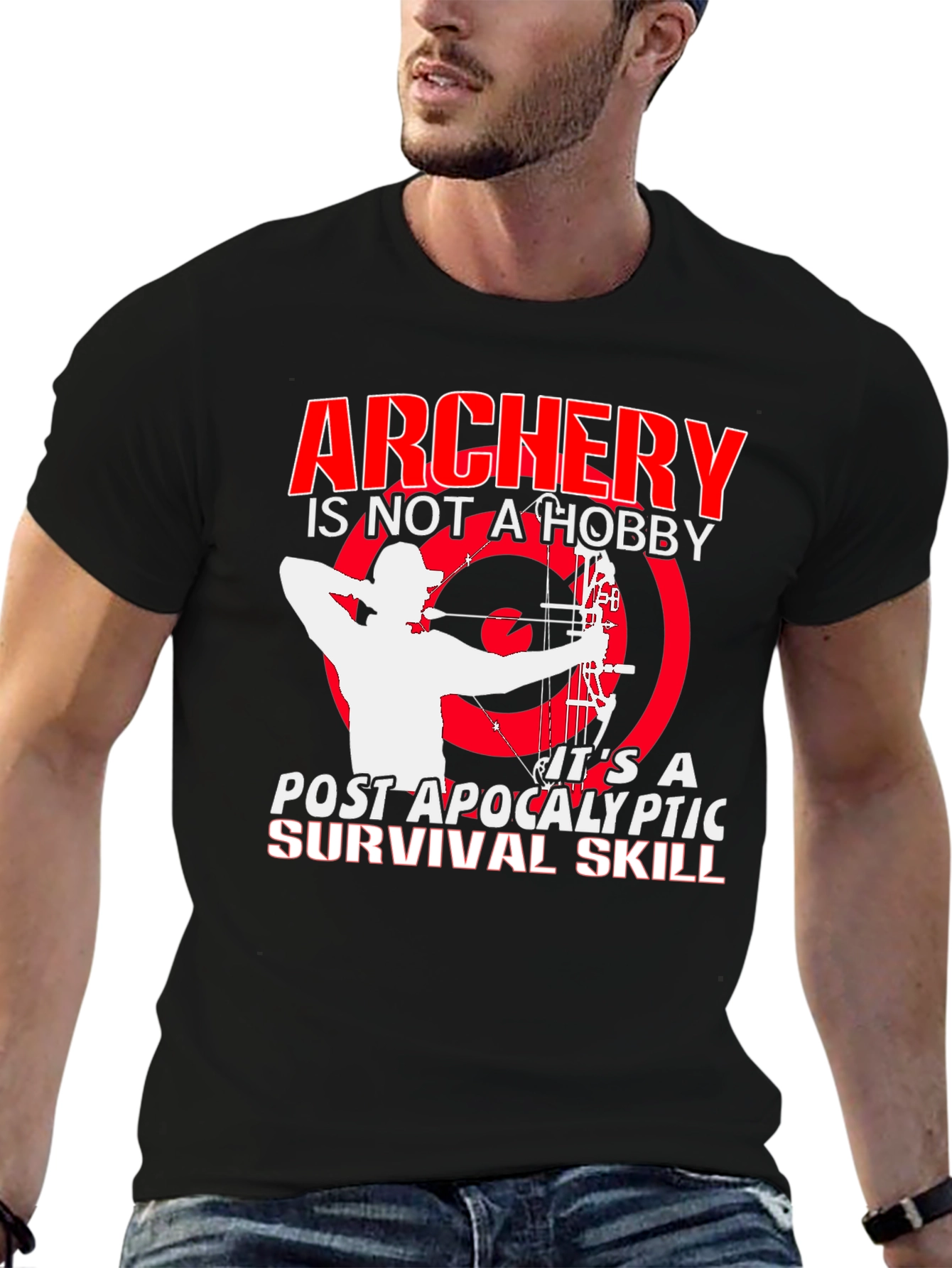 Black Archery Post Apocalyptic Survival Skill Graphic T-Shirt view 6