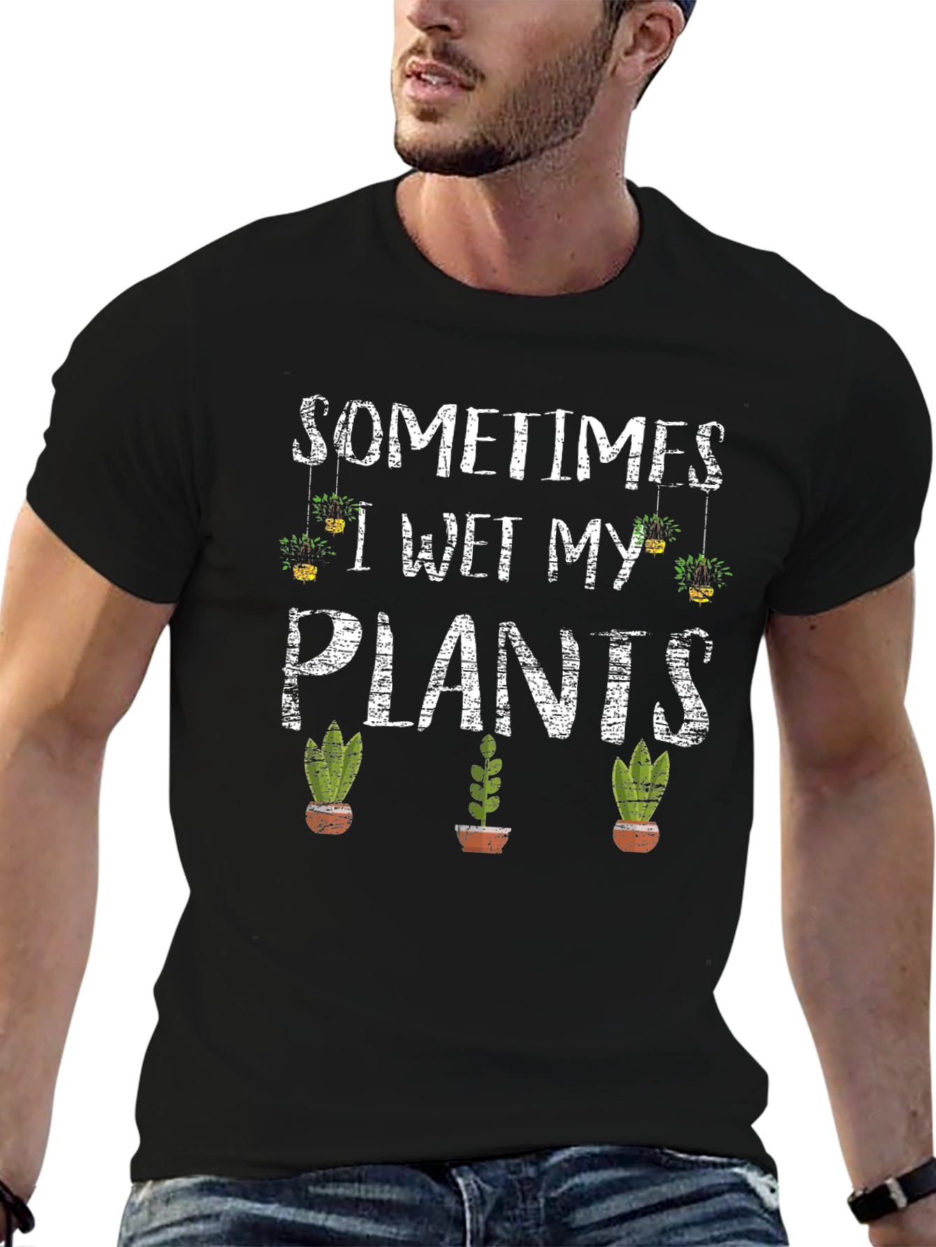 Black Sometimes I Wet My Plants Graphic Tee view 6