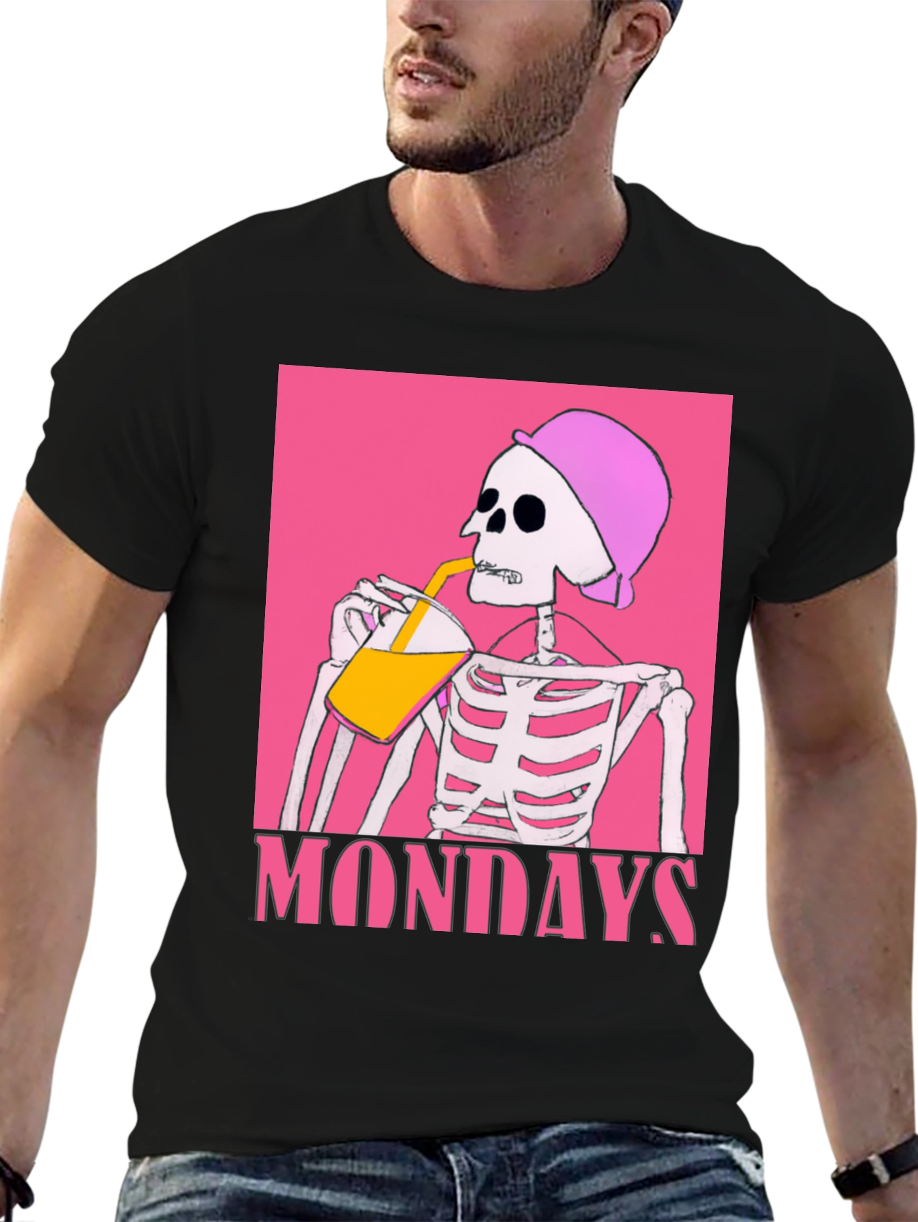 Black Mondays Skeleton Drink Tee - Black Graphic T-Shirt view 6