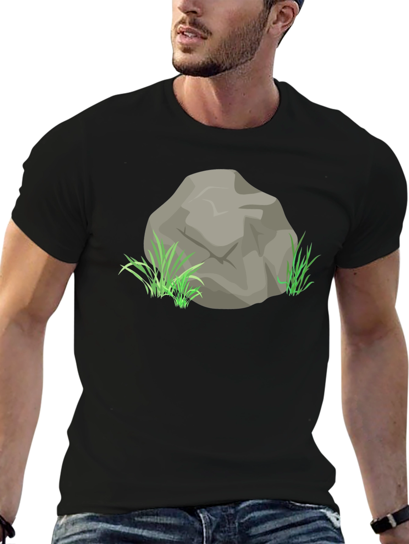 Black Rock and Grass Graphic Tee - Cool Nature Print view 6
