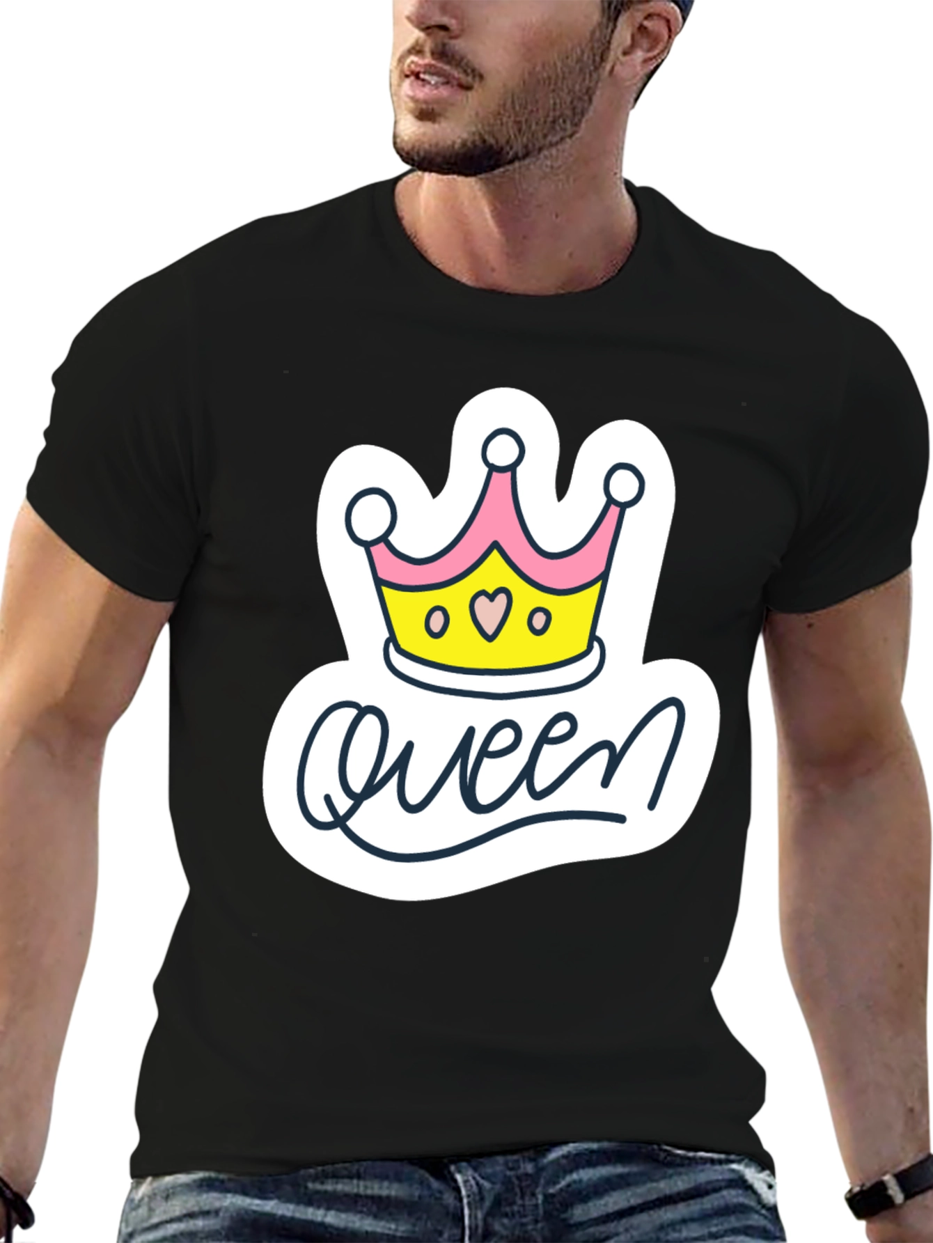 Black Queen Crown Graphic Tee - Black Cotton Casual T-Shirt view 6