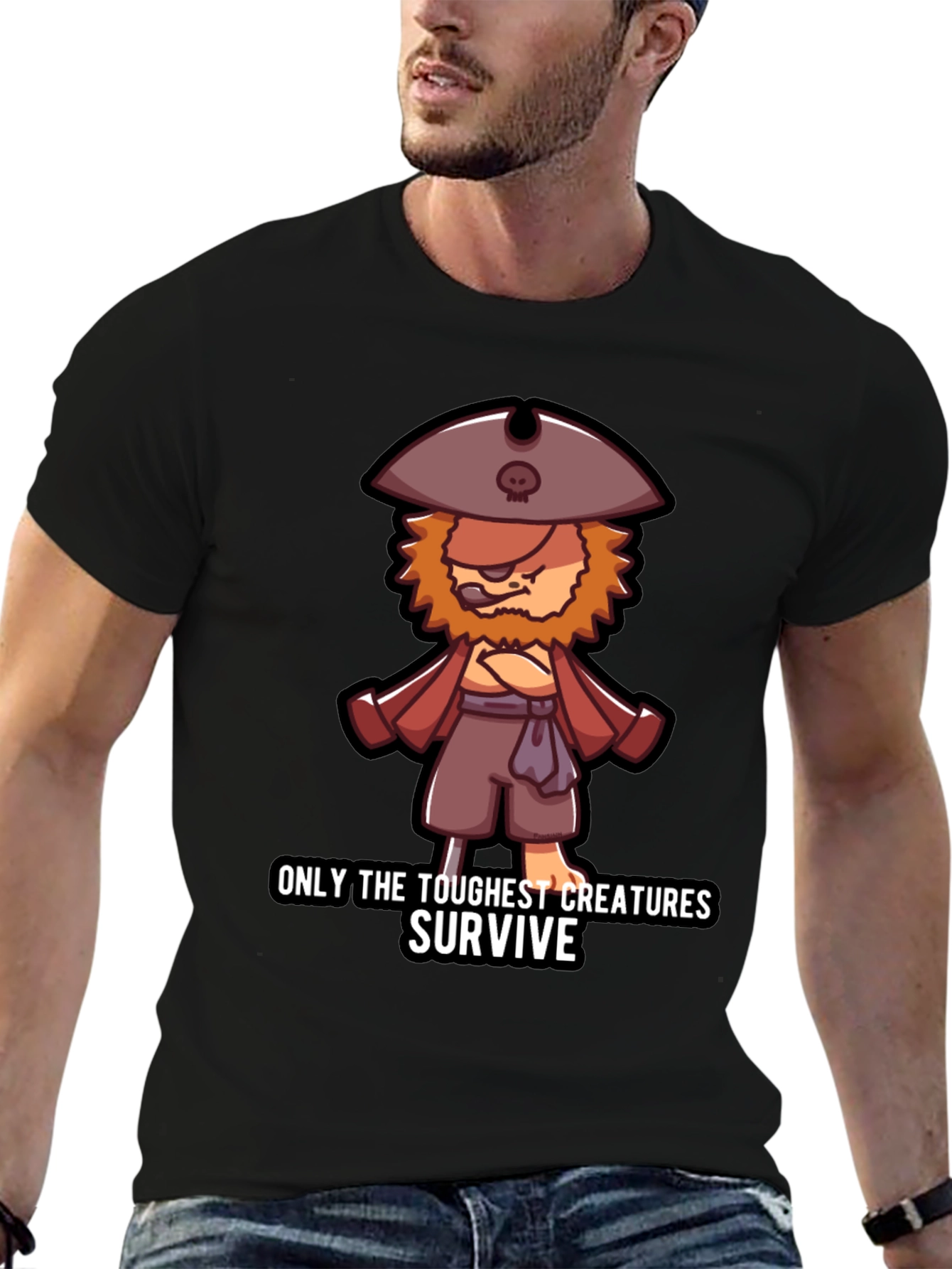 Black Toughest Creatures Pirate Cartoon T-Shirt view 6