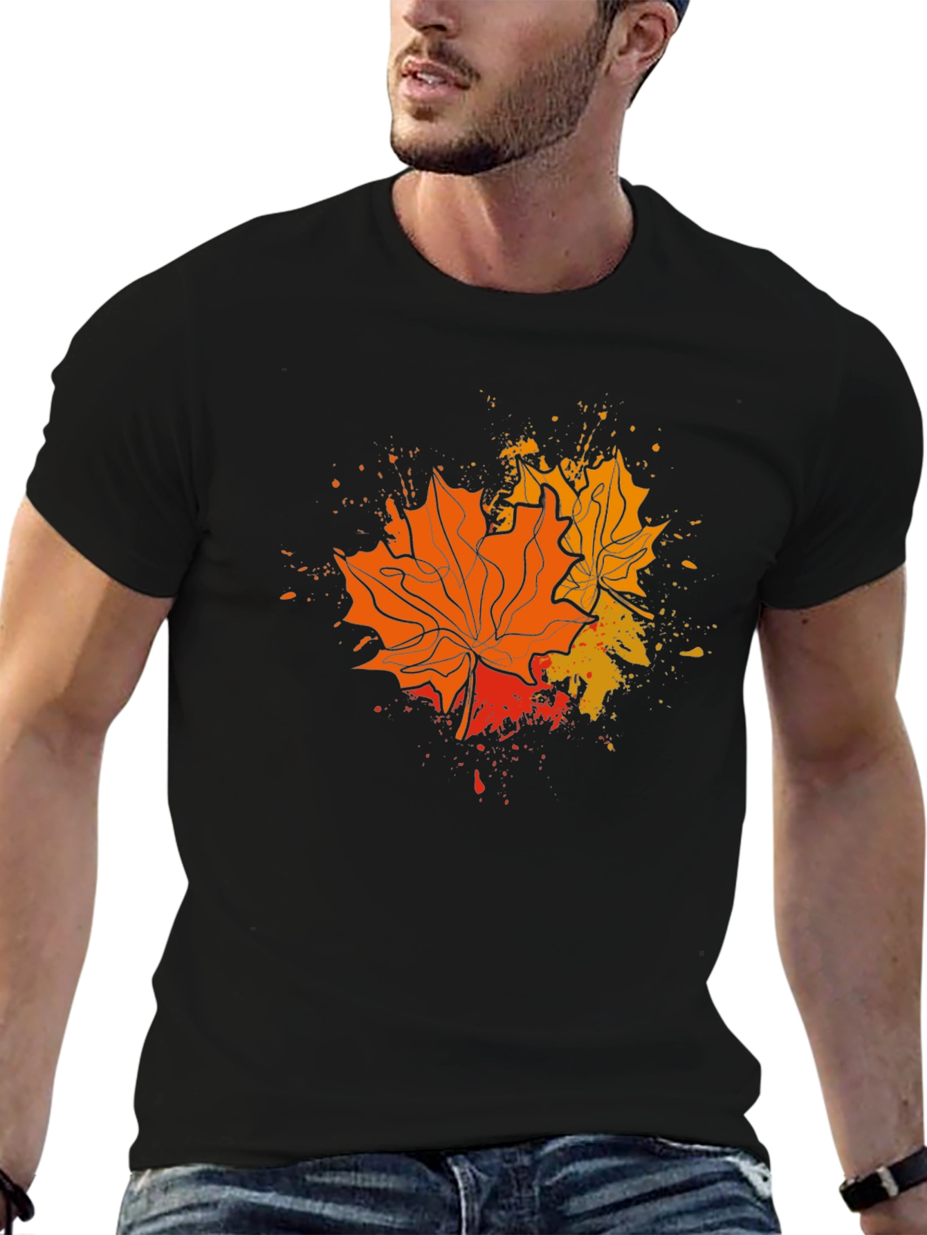 Black Fall Leaves Graphic Tee - Black T-Shirt view 6