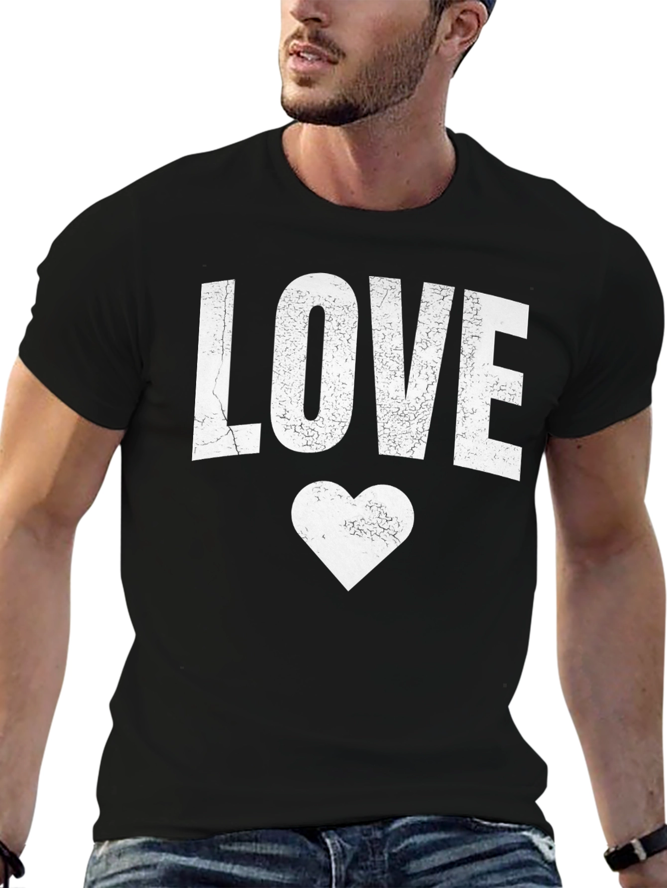 Black Love Heart Graphic Tee - Black Casual T-Shirt view 6