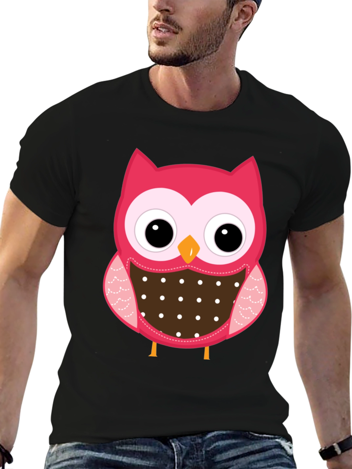 Black Cute Owl Graphic Print Black T-Shirt view 6