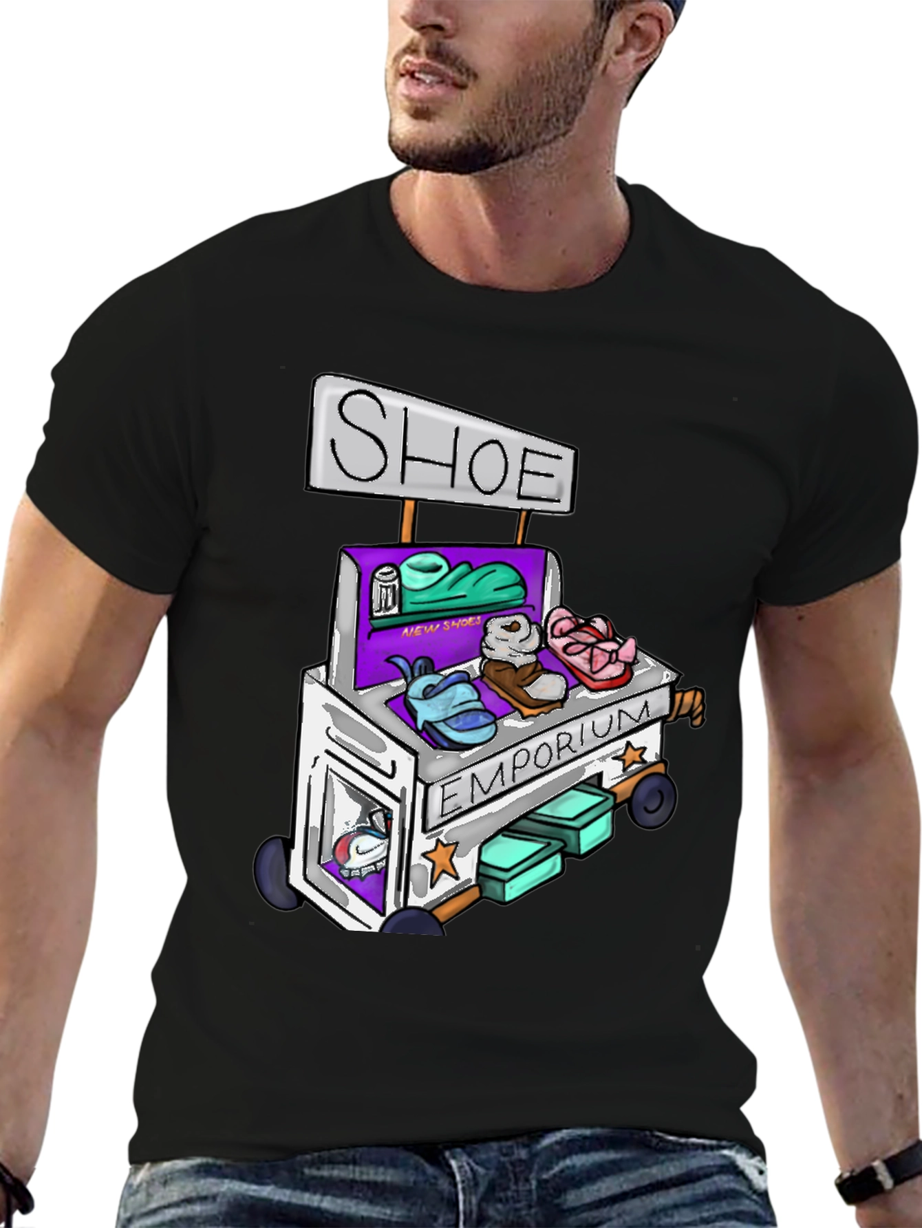 Black Shoe Emporium Tee - Unique Cartoon Design view 6