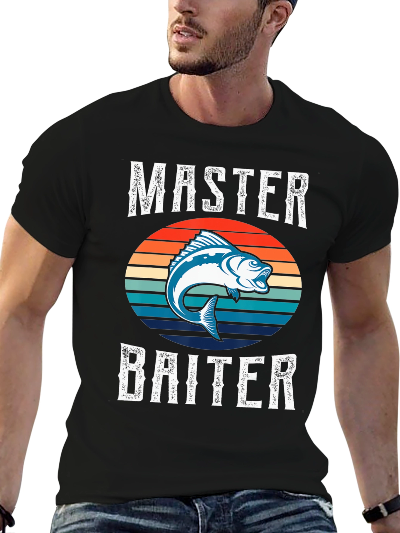 Black Master Baiter Fishing Graphic T-Shirt view 6