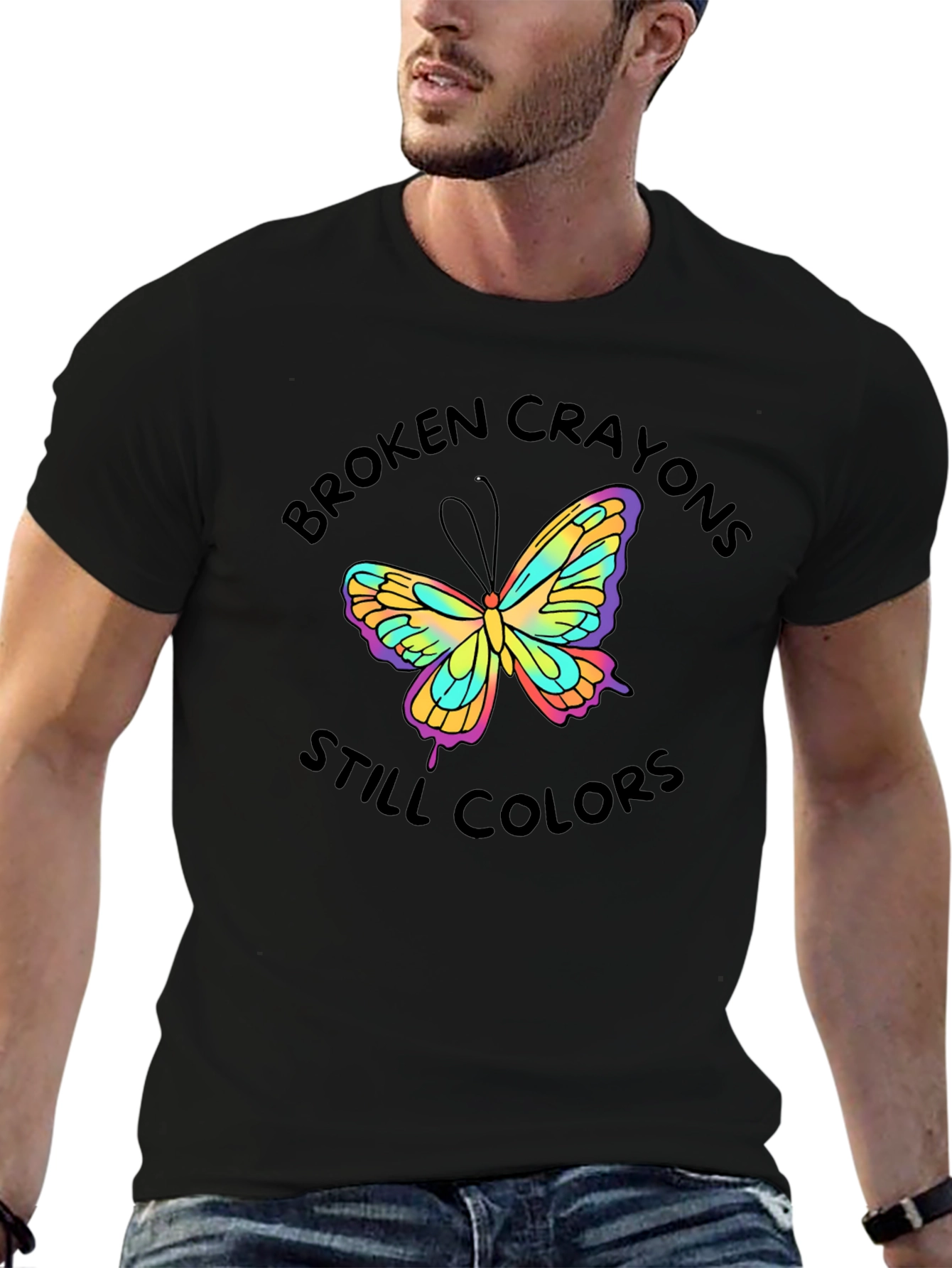 Black Broken Crayons Still Colors Butterfly T-Shirt view 6