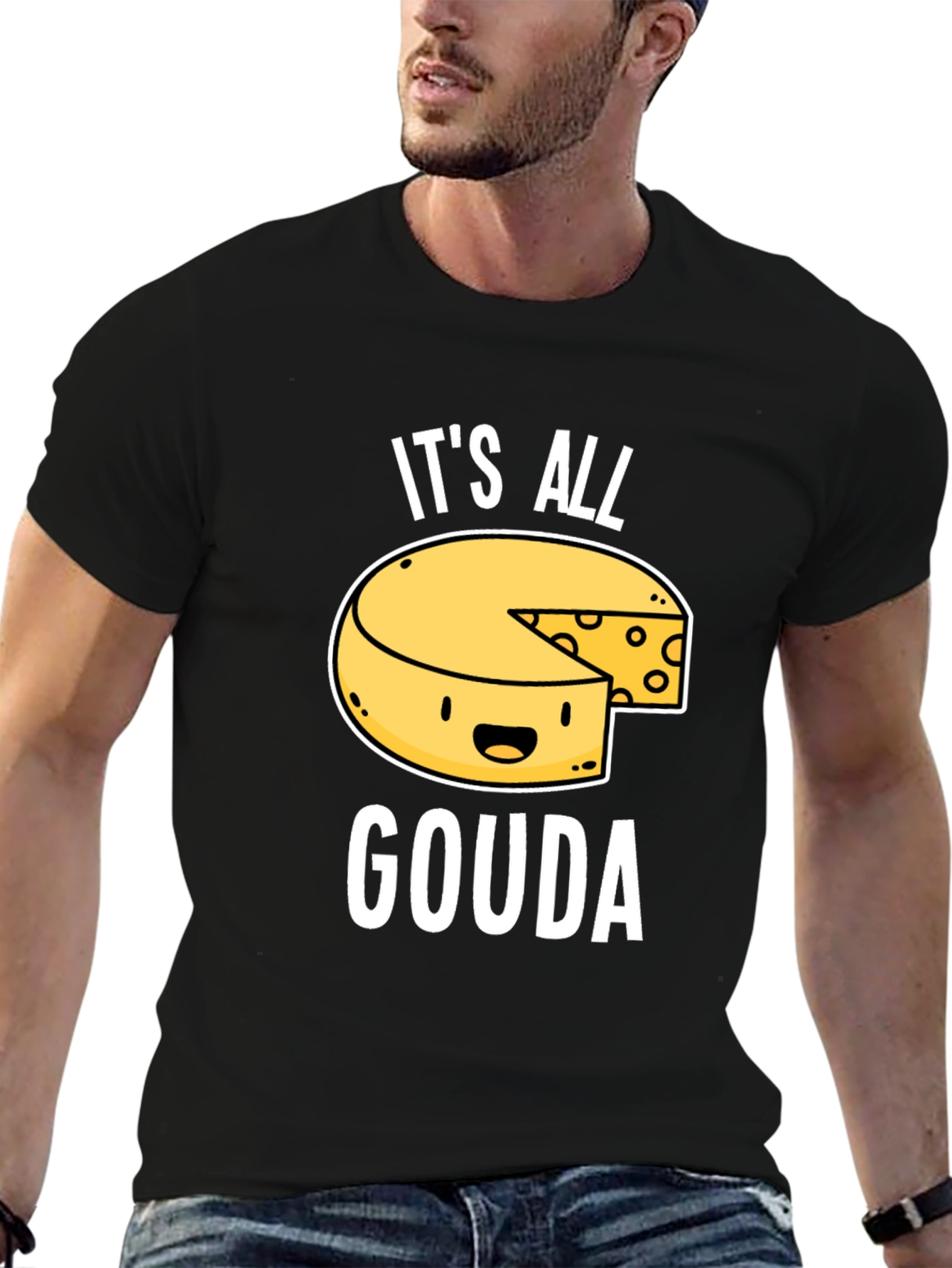 Black It's All Gouda T-Shirt - Funny Cheese Lover Tee view 6