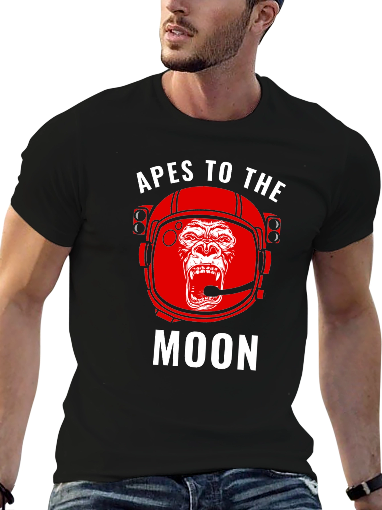 Black Apes to the Moon Graphic T-Shirt - Crypto Meme Tee view 6