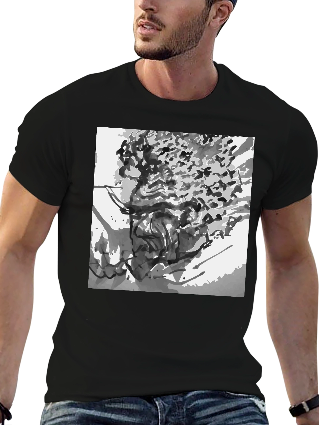 Black Abstract Art Black Cotton T-Shirt view 6