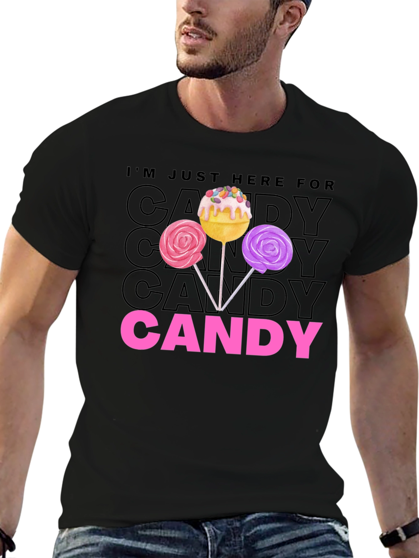 Black Candy Lover T-Shirt - Just Here For Candy Tee view 6