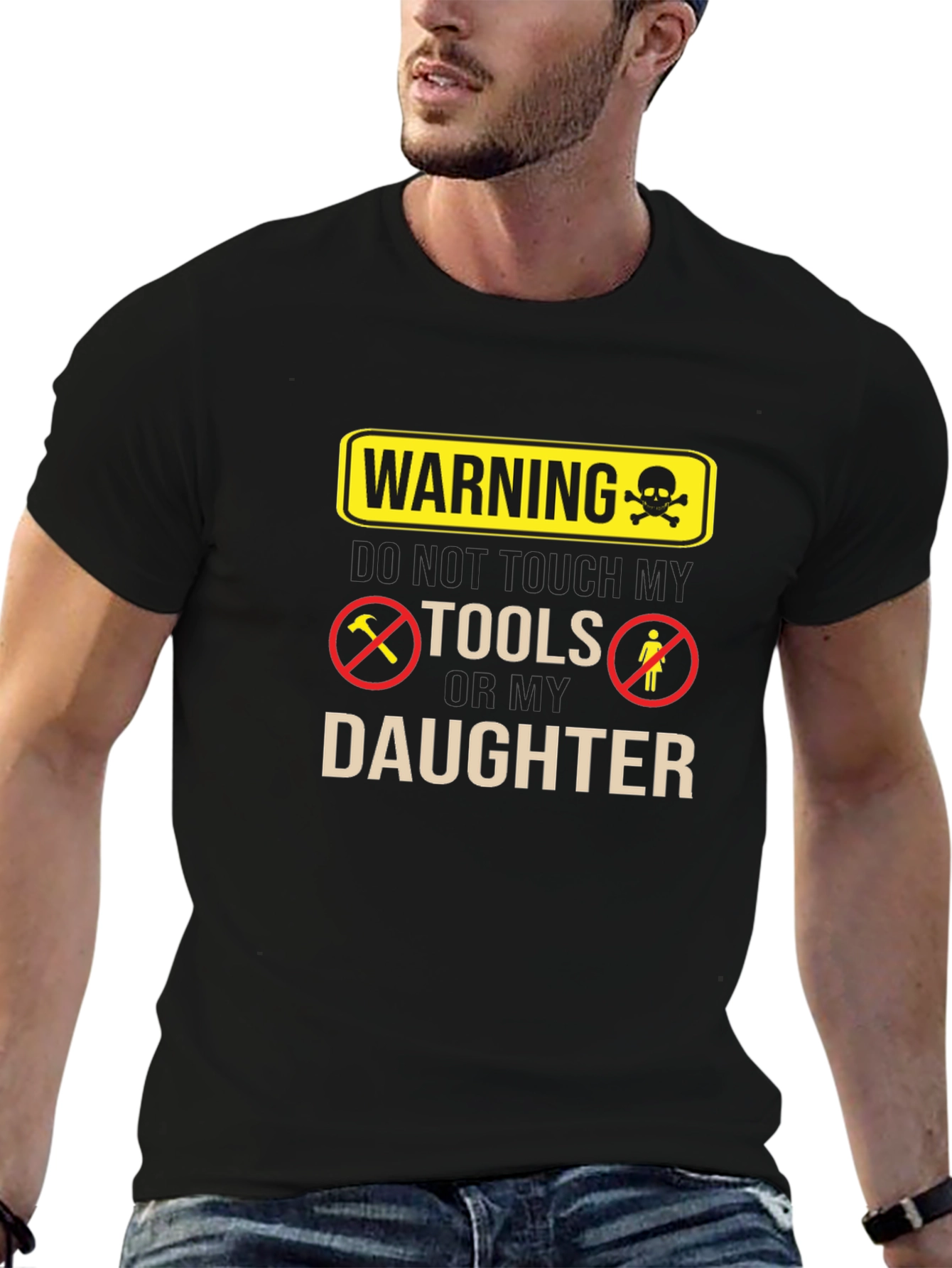 Black Warning Don't Touch My Tools Or My Daughter Funny Graphic Tee view 6