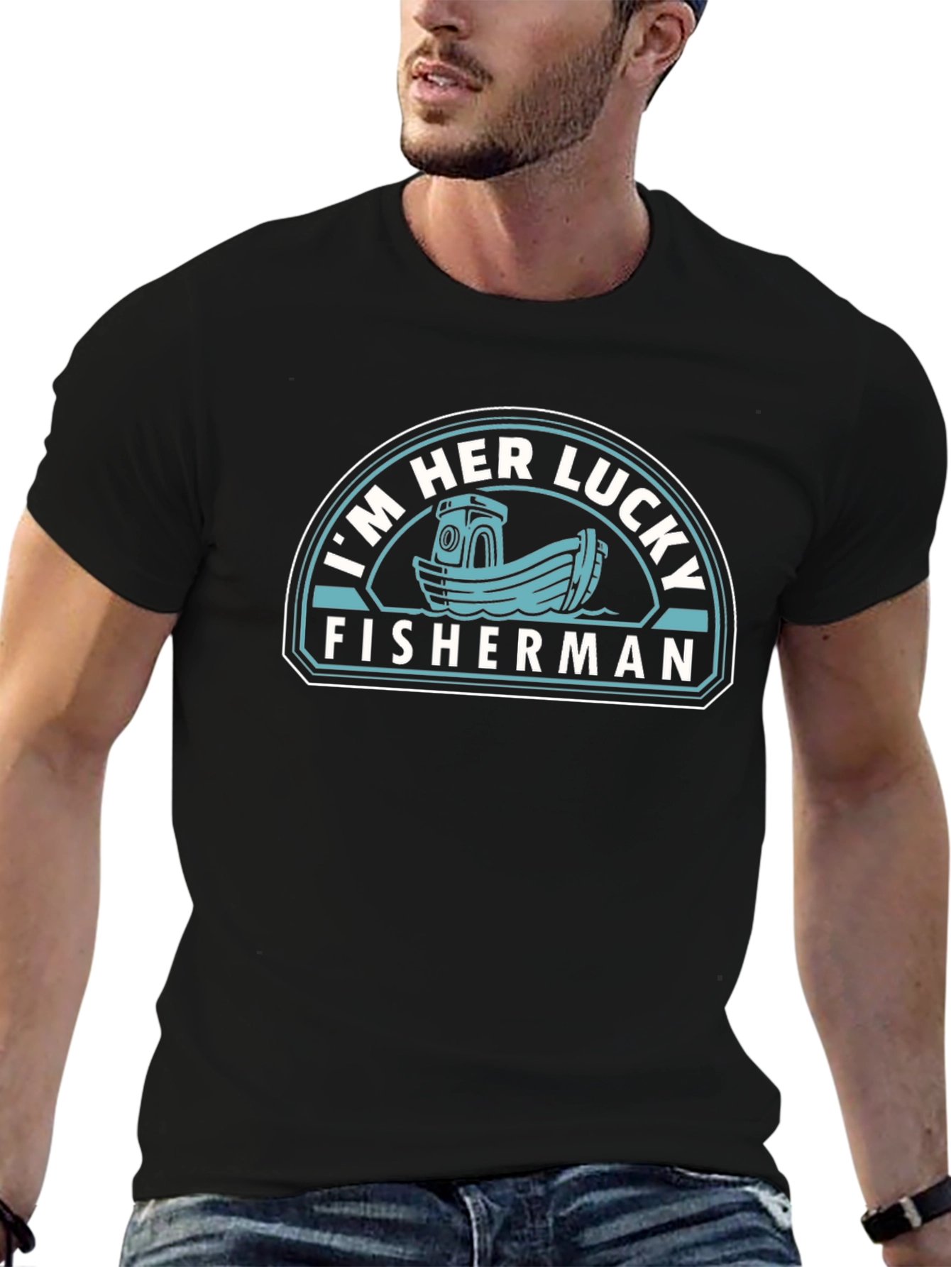 Black Lucky Fisherman Graphic T-Shirt - Mens Black view 6