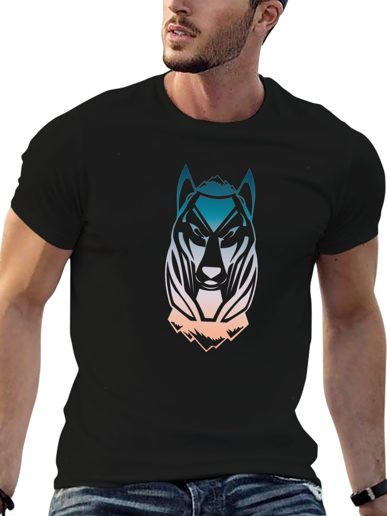 Black Wolf Graphic Print T-Shirt - Men's Black Tee view 6