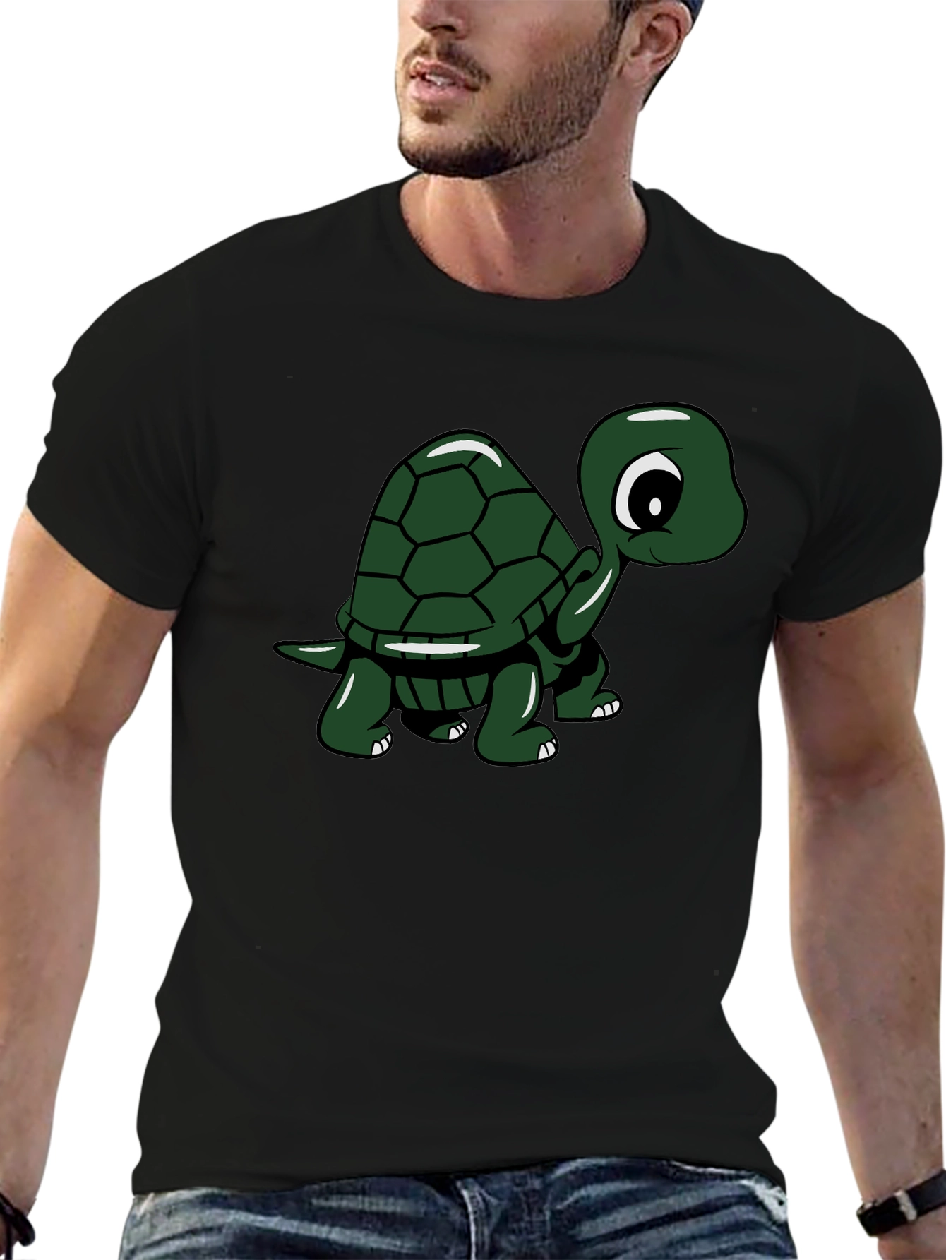 Black Cute Turtle Graphic Tee - Black Cotton T-Shirt view 6