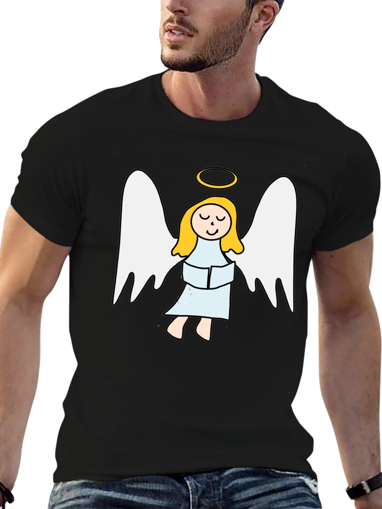 Black Angel Graphic Tee - Black Cotton T-Shirt view 6