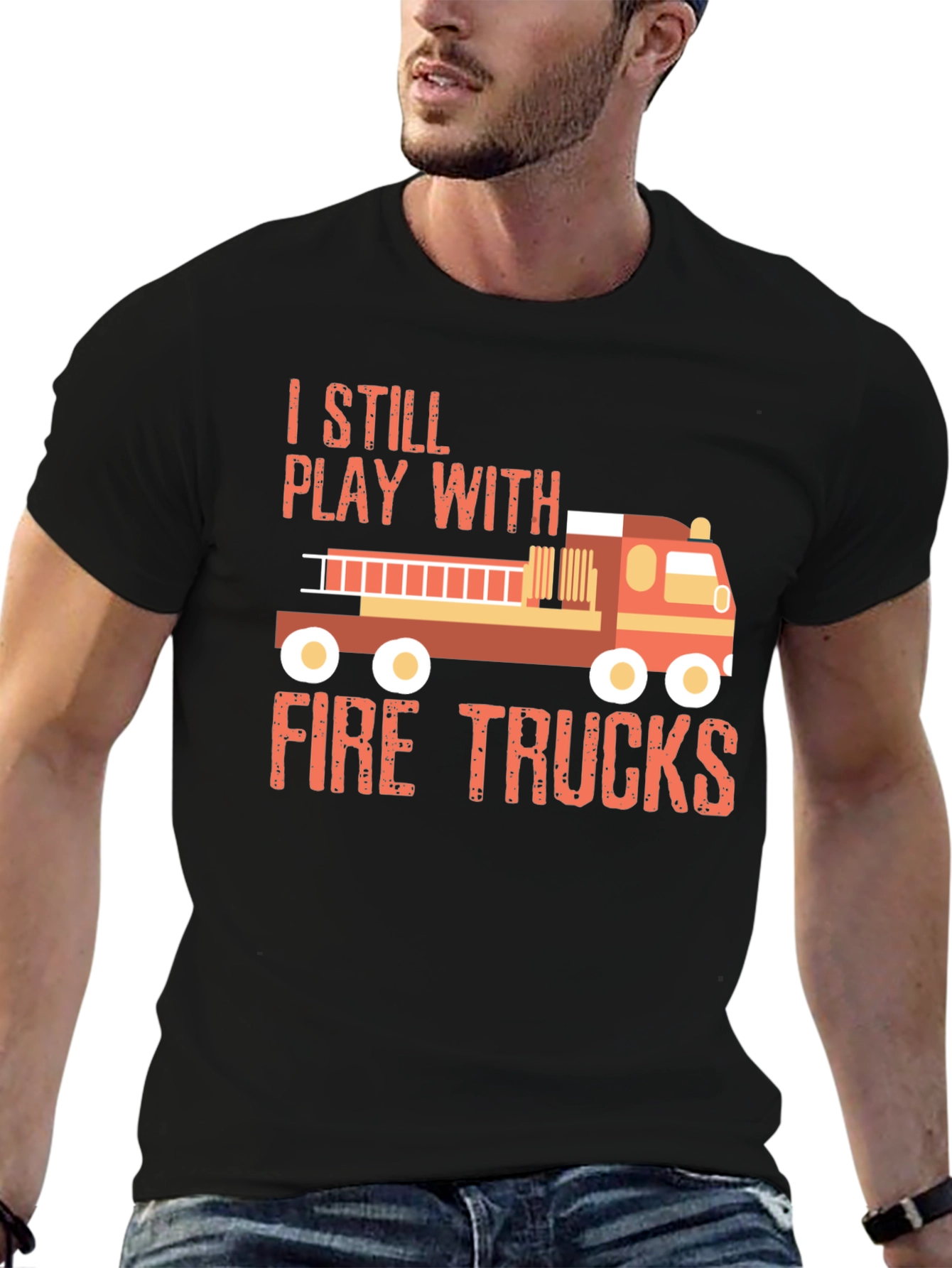 Black Fire Trucks T-Shirt - Play with Fire Trucks! view 6