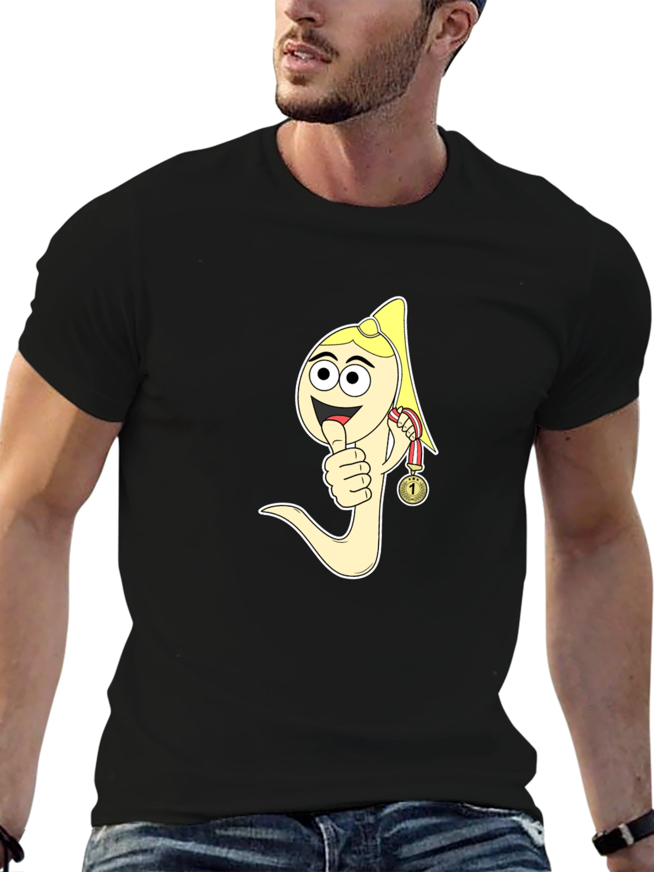Black Funny Sperm Cartoon Graphic Black T-Shirt view 6