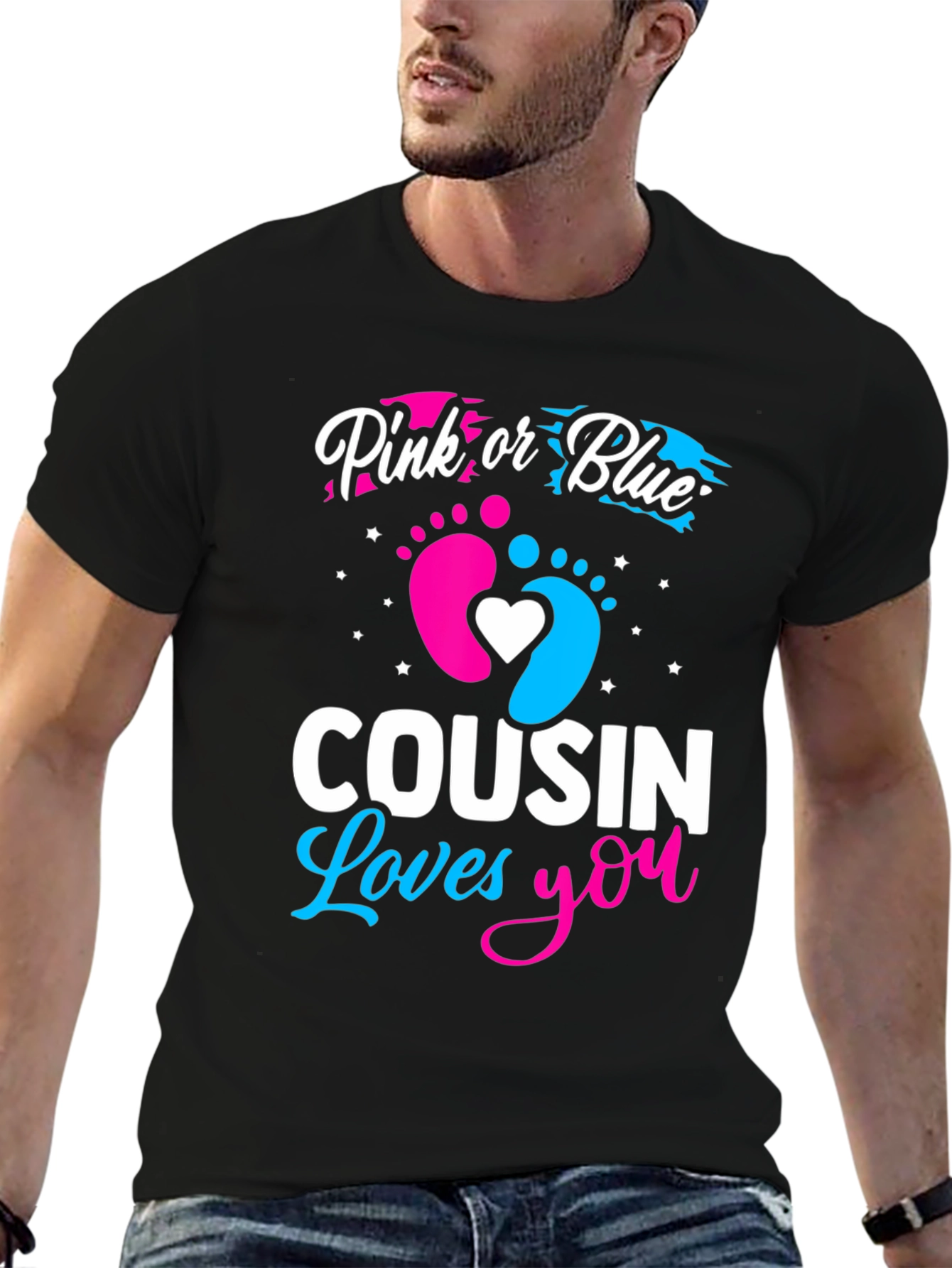 Black Pink or Blue Cousin Loves You Gender Reveal T-Shirt view 6