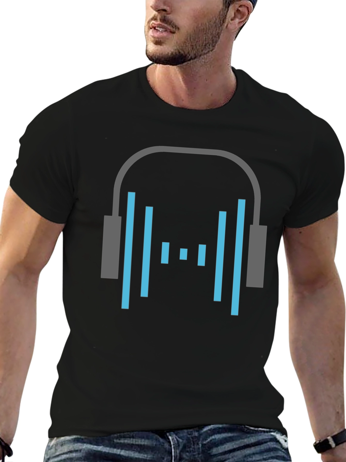 Black Headphone Graphic Tee - Stylish Black Cotton T-Shirt view 6