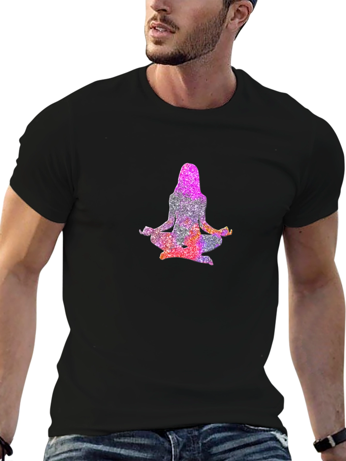 Black Meditative Glitter Yoga Tee view 6