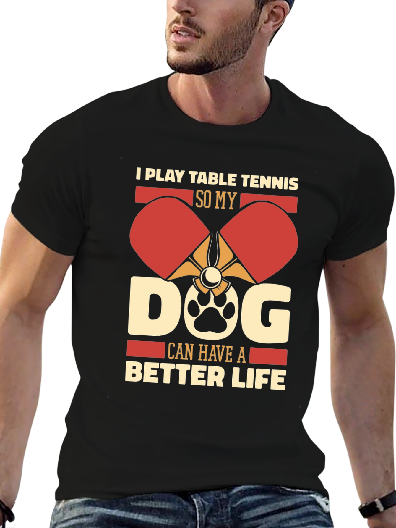 Black Table Tennis Dog Lover T-Shirt view 6