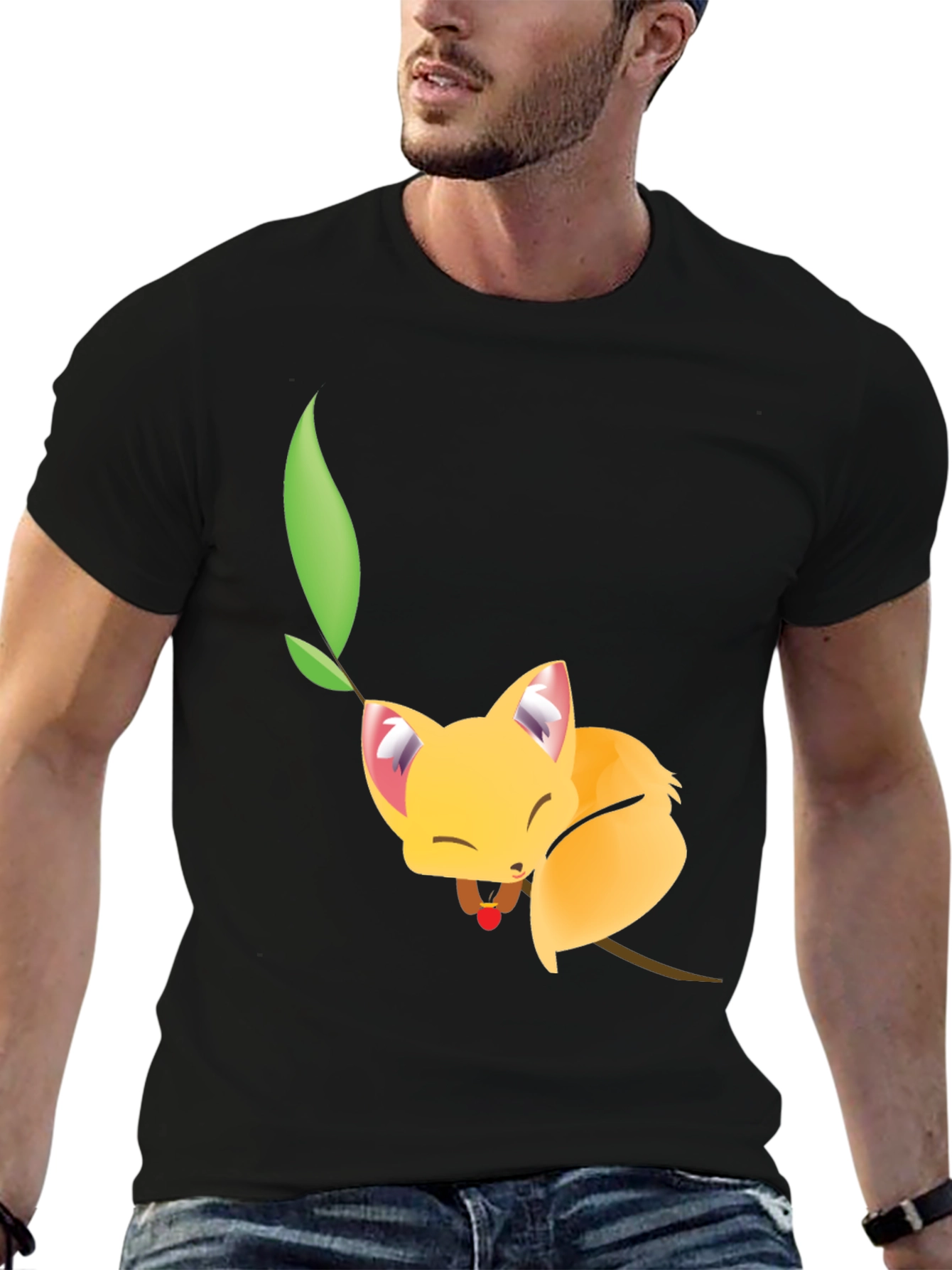 Black Cute Sleeping Fox Tee - Unique Graphic T-Shirt view 6