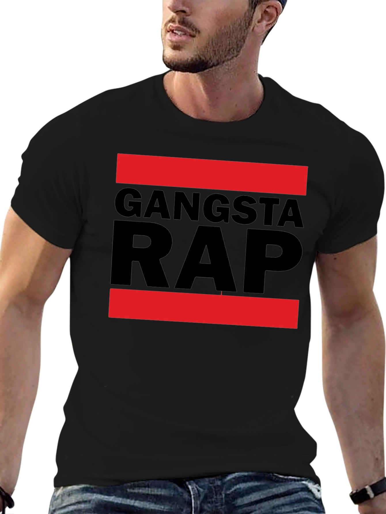 Black Gangsta Rap Graphic Tee - Black Cotton Blend view 6