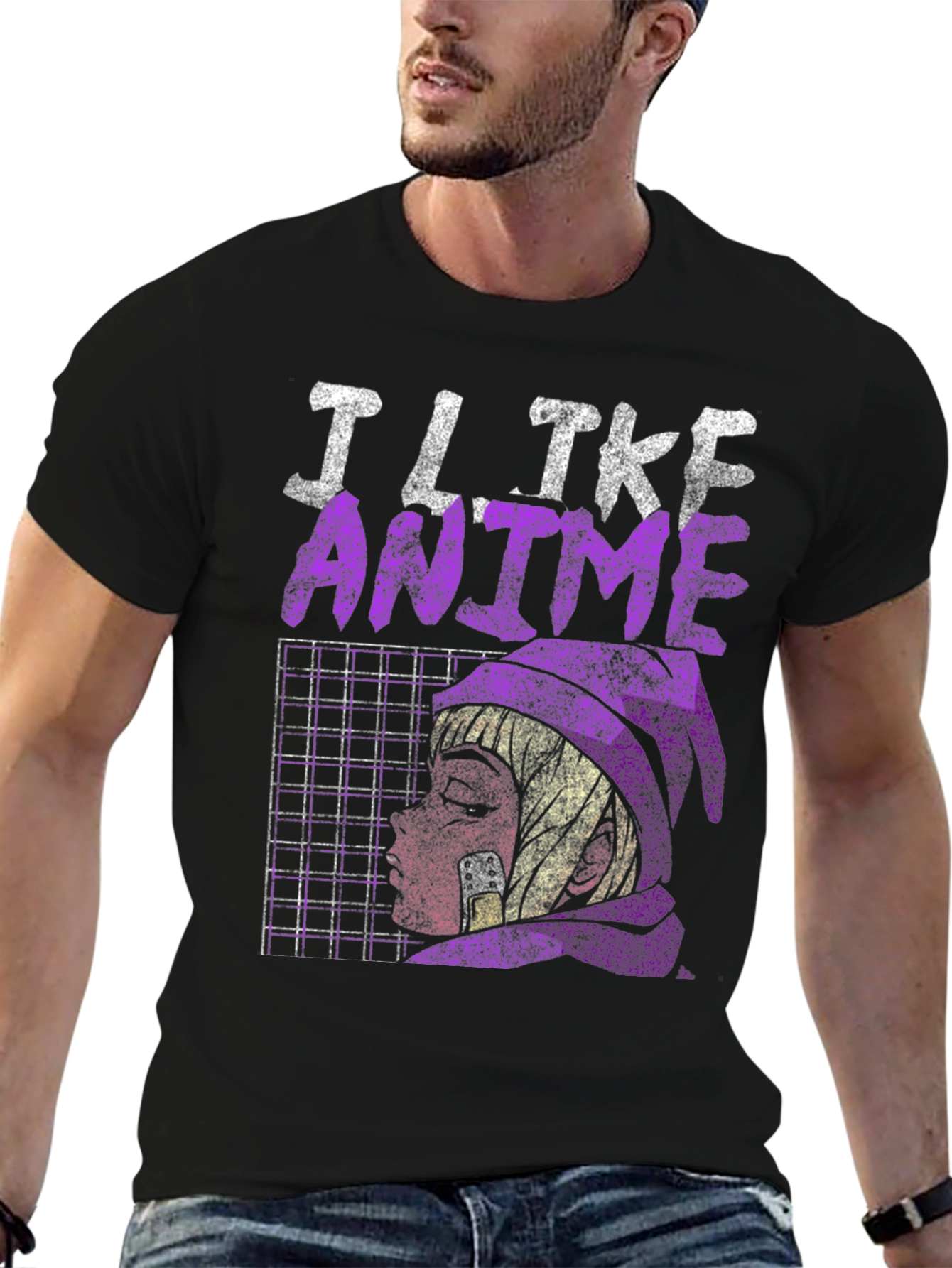 Black I Like Anime Graphic T-Shirt view 6