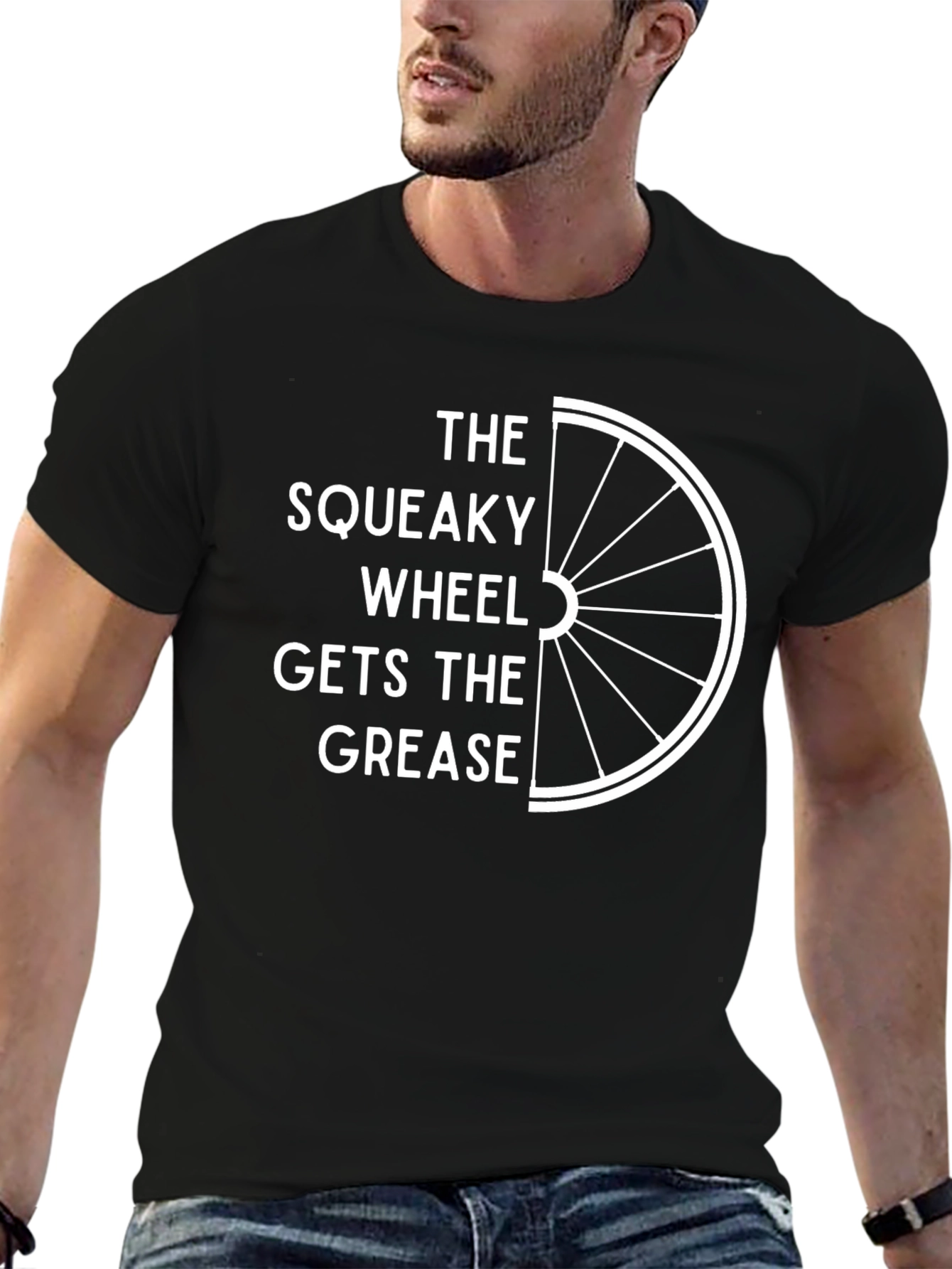 Black The Squeaky Wheel Gets The Grease T-Shirt view 6