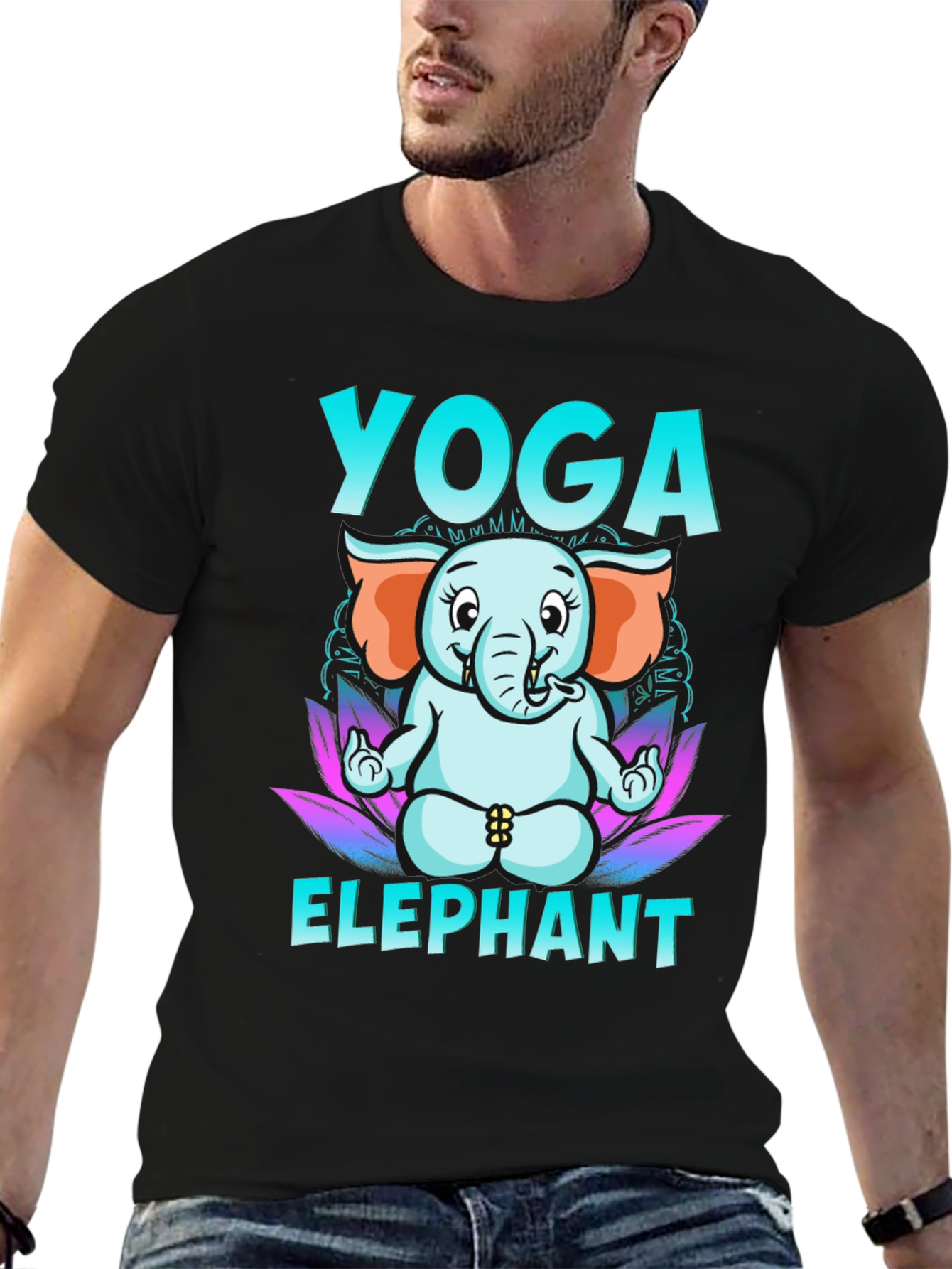 Black Yoga Elephant Graphic Tee - Black view 6