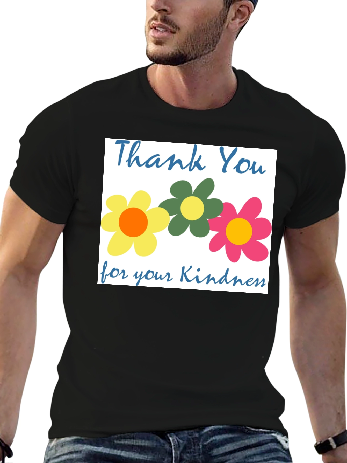 Black Thank You Flowers T-Shirt - Kindness Appreciation Tee view 6