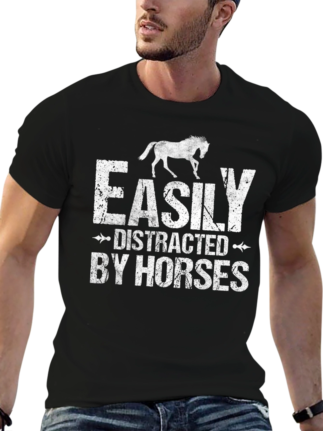 Black Easily Distracted By Horses Graphic T-Shirt view 6