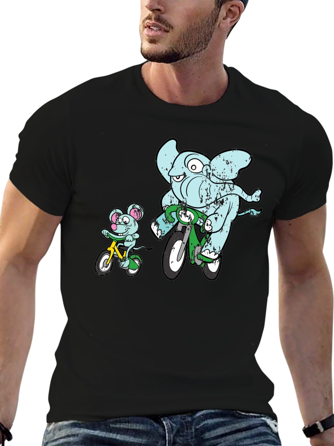 Black Elephant and Mouse Bicycle Ride T-Shirt - Black view 6