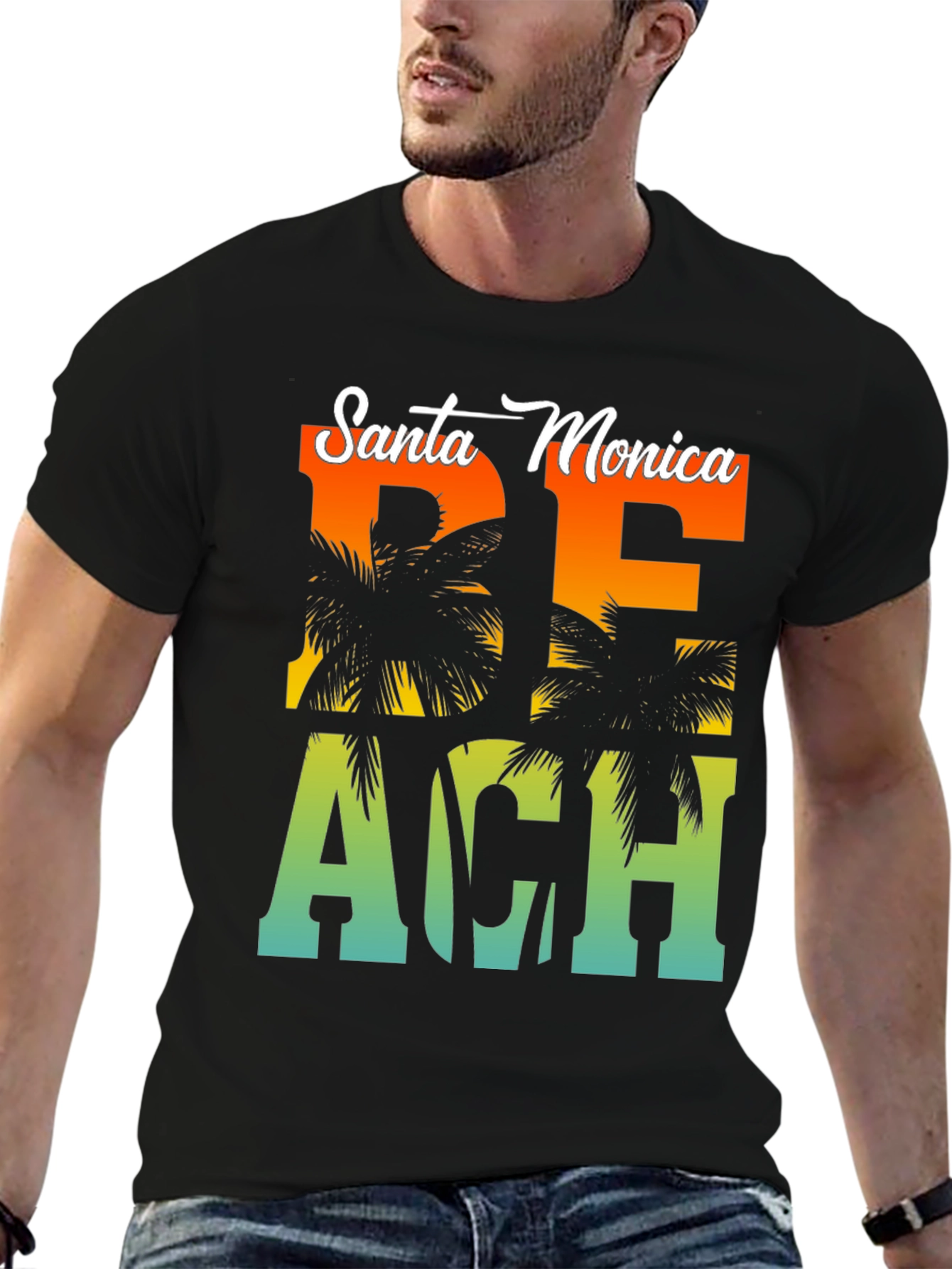 Black Santa Monica Beach Palm Graphic Tee view 6