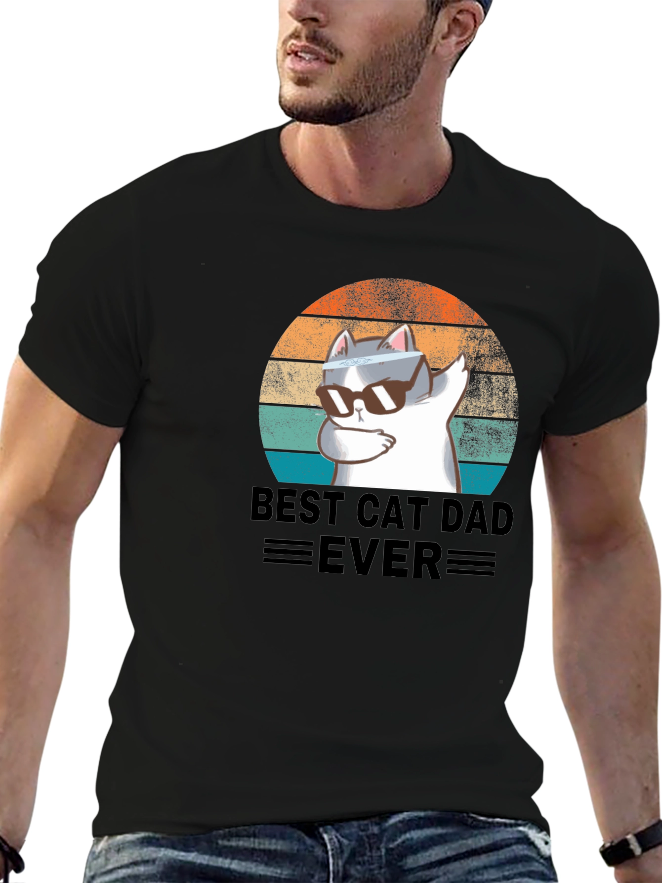 Black Best Cat Dad Ever T-Shirt view 6