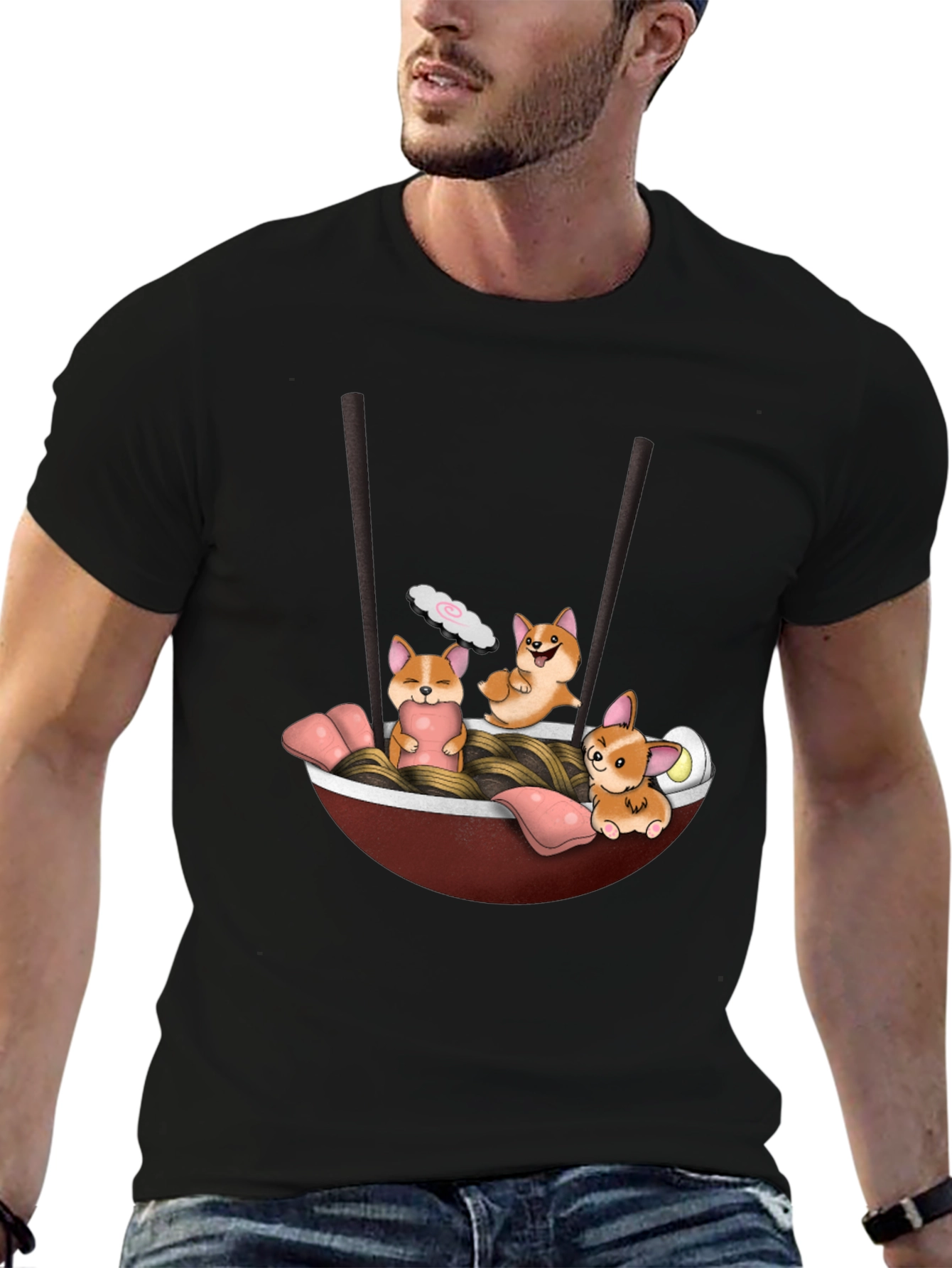 Black Corgi Ramen T-Shirt view 6