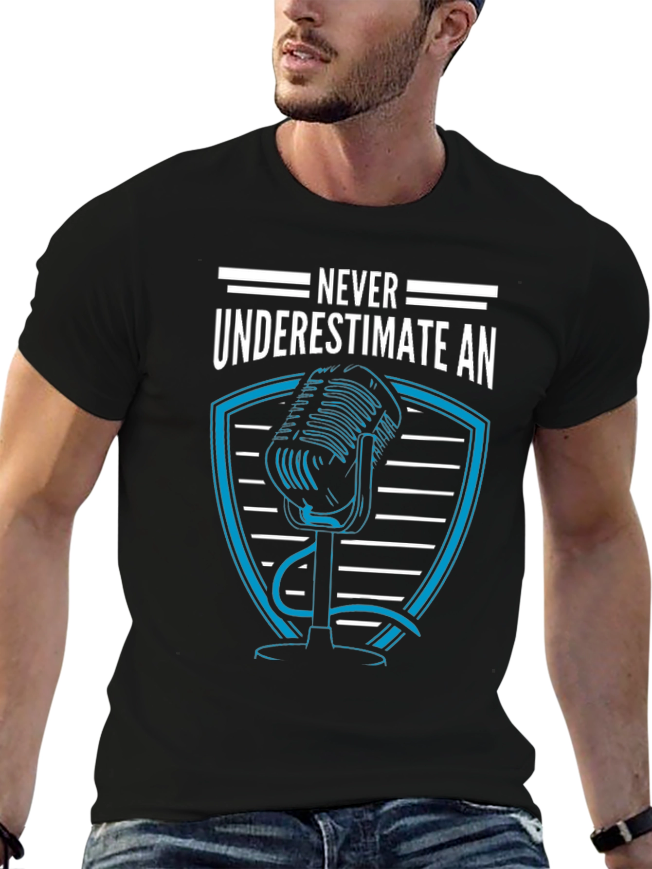 Black Never Underestimate T-Shirt - Microphone Graphic Tee view 6